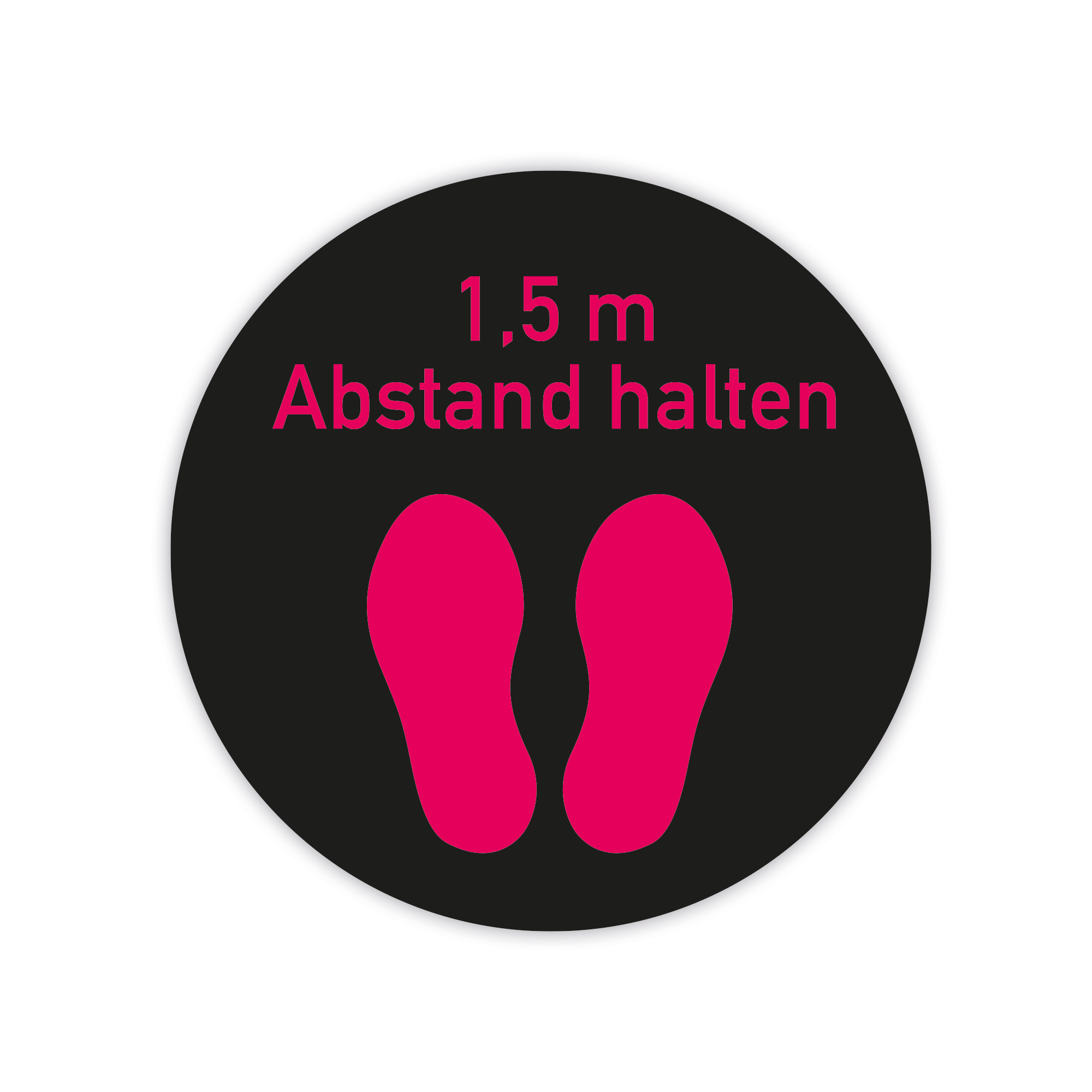 Rosa Fußbodenaufkleber mit 1,5m Abstand halten, 300x300 mm, für Sicherheits- und Abstandsmarkierungen auf dem Boden