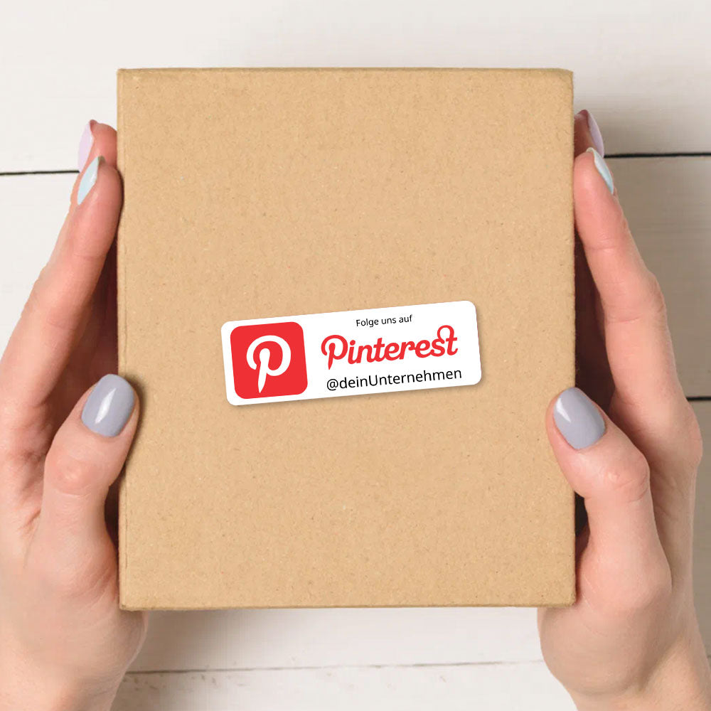Individueller Pinterest Social-Media Aufkleber Set mit 72 kleinen, 60x20 mm Aufklebern auf zwei Bögen für kreative Dekoration.