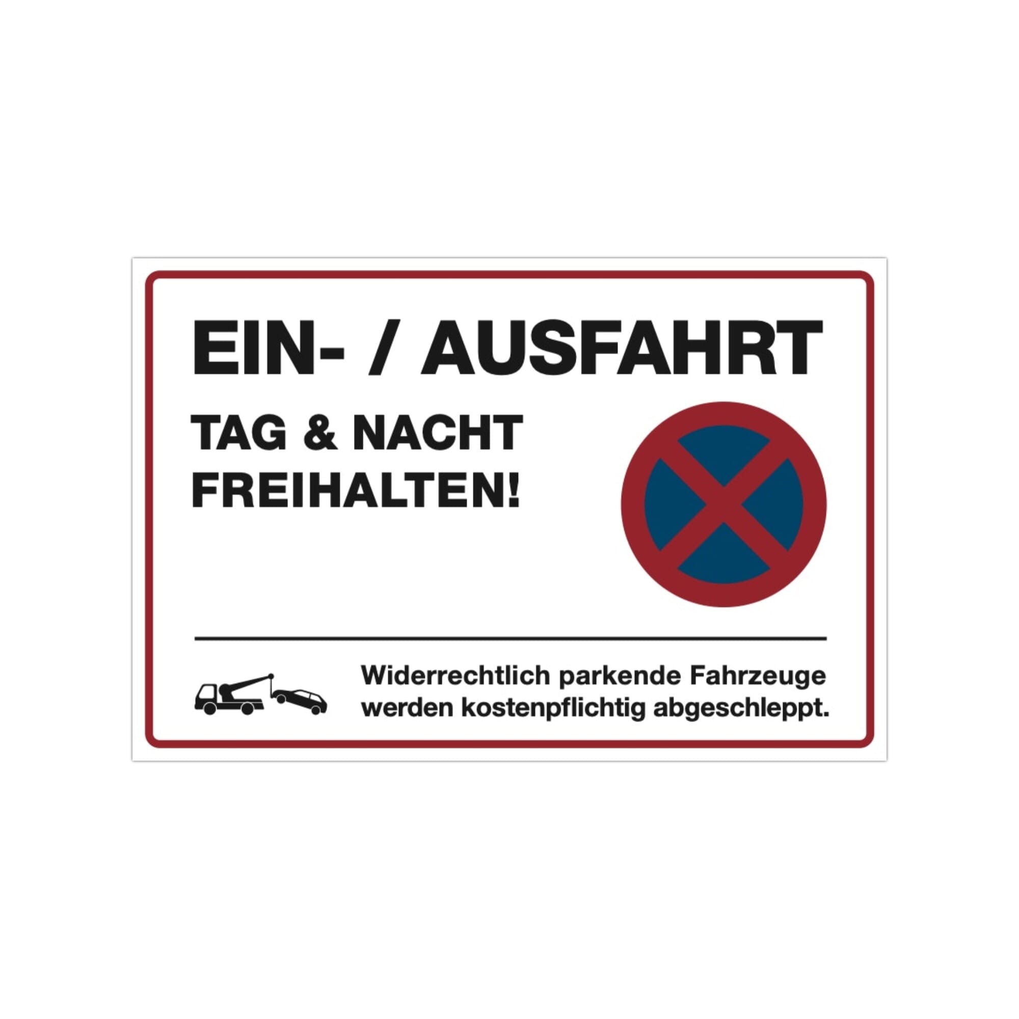 Weiße Aufkleber mit "EIN- / AUSFAHRT TAG & NACHT FREIHALTEN!", 3 Stück, 300x200 mm, für Einfahrtssicherung.