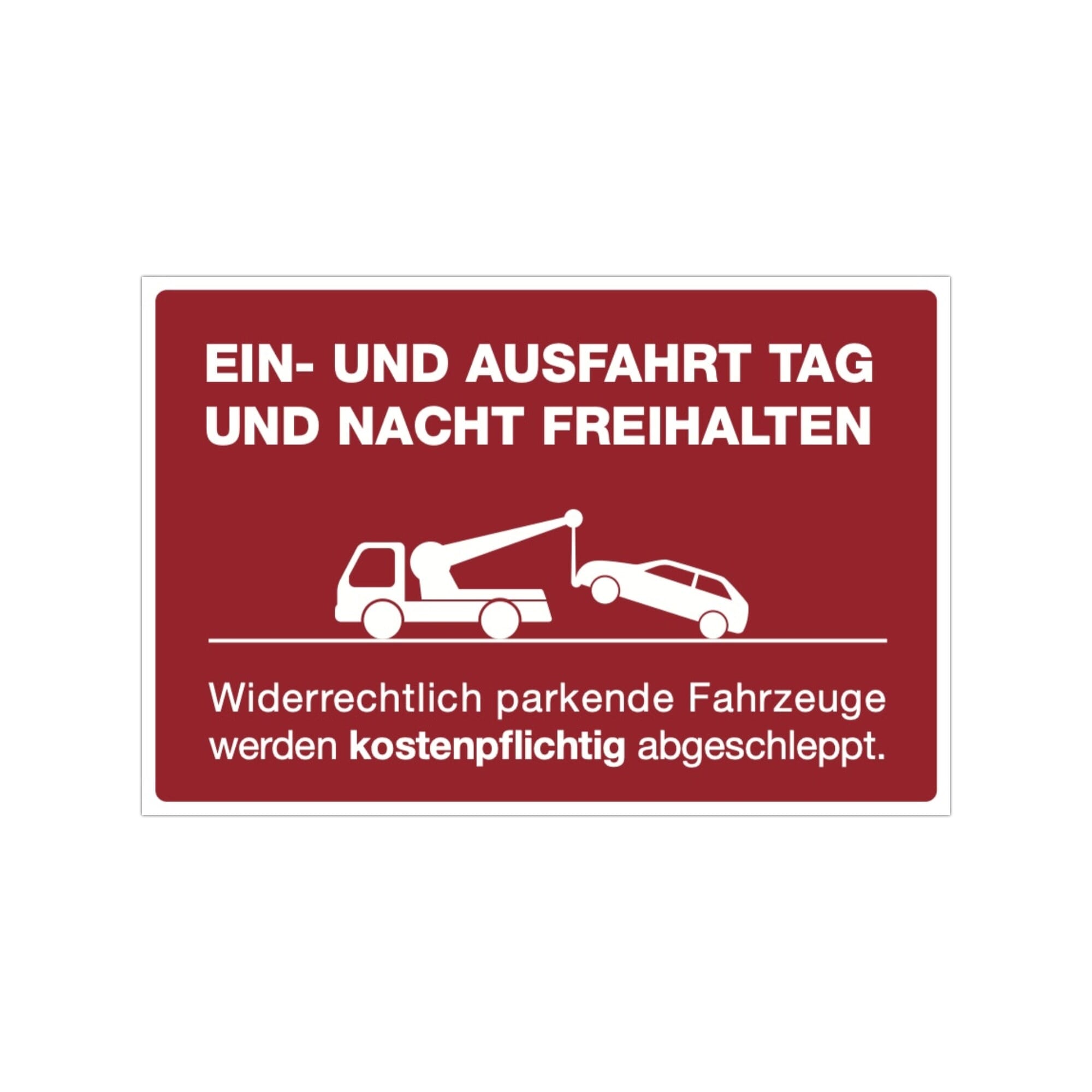 Drei signalrote Aufkleber "EIN- / AUSFAHRT TAG & NACHT FREIHALTEN!", 300x200 mm, für Parkplätze, aufkleberdrucker.de