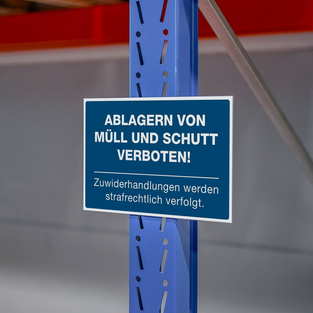 Schild Alu-Verbund Ablagern von Müll und Schutt verboten! (signalblau, 300x200x4 mm)