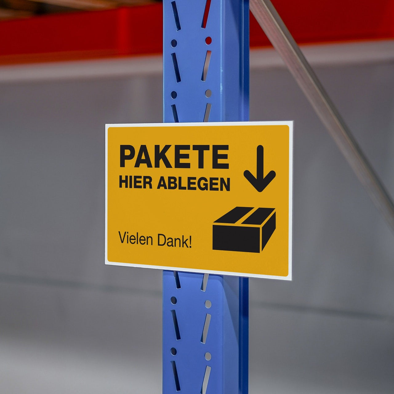 Schild Alu-Verbund Paket hier ablegen, Vielen Dank! (signalgelb, 300x200x4 mm)