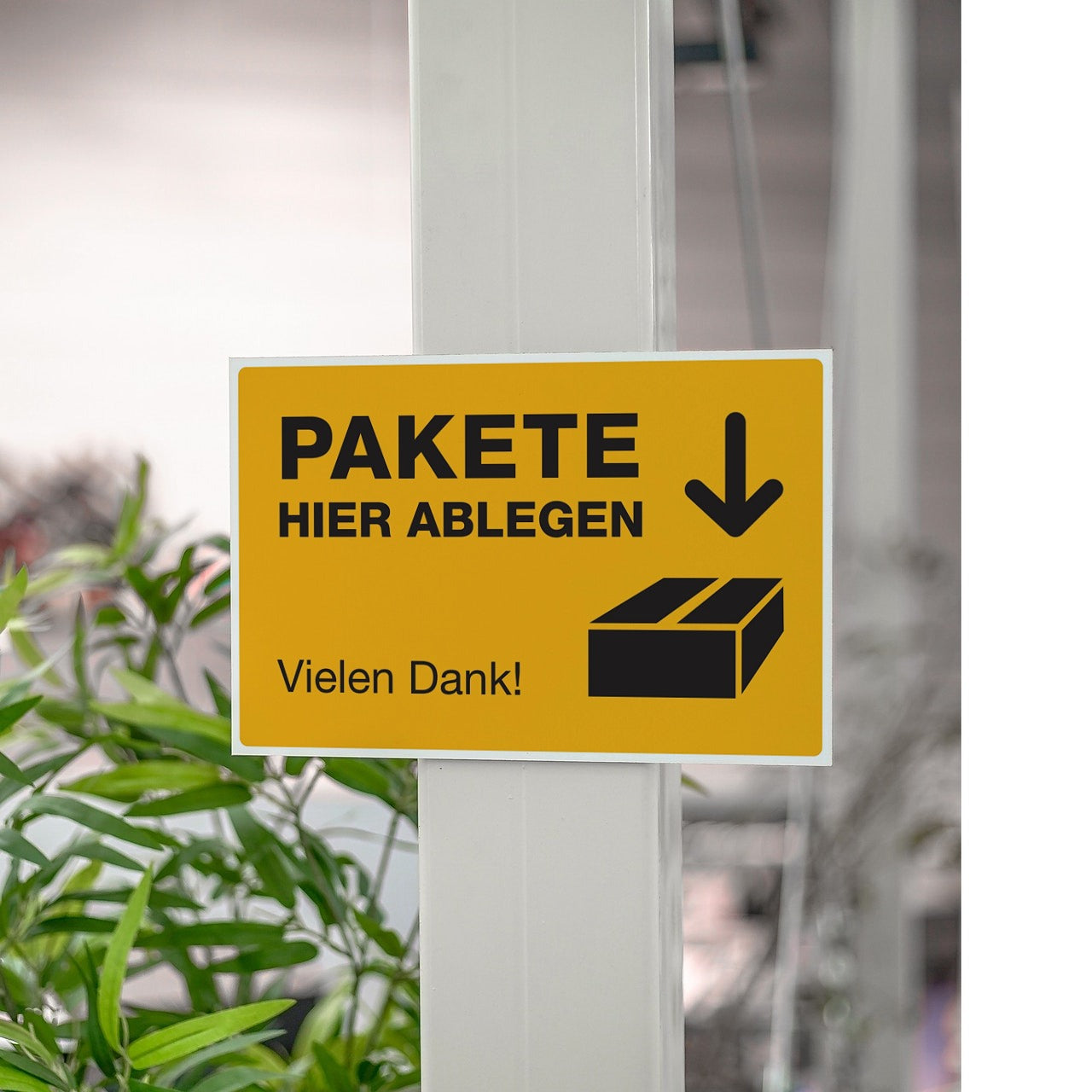 Schild Alu-Verbund Paket hier ablegen, Vielen Dank! (signalgelb, 300x200x4 mm)