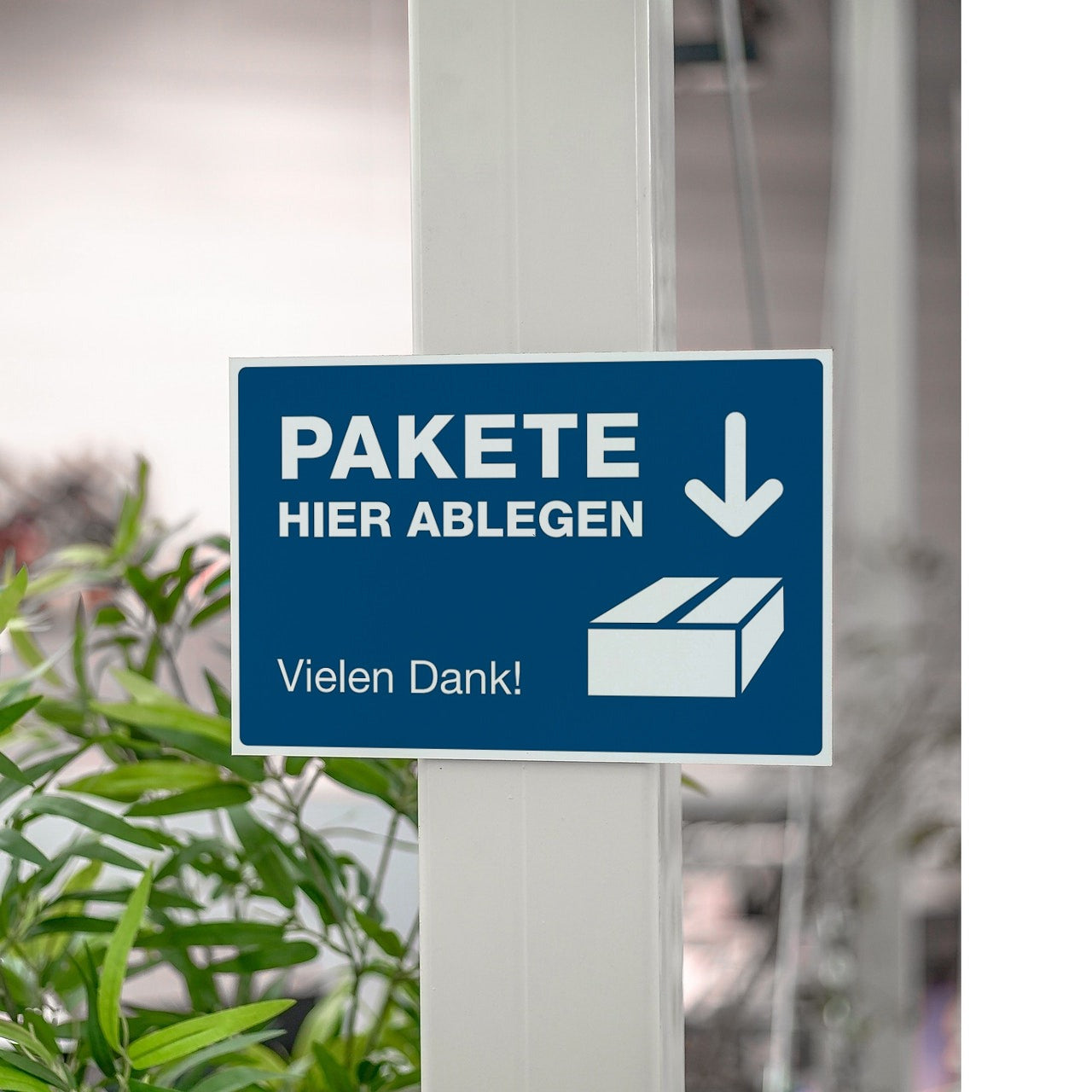 Schild Alu-Verbund Paket hier ablegen Vielen Dank(signalblau, 300x200x4 mm)