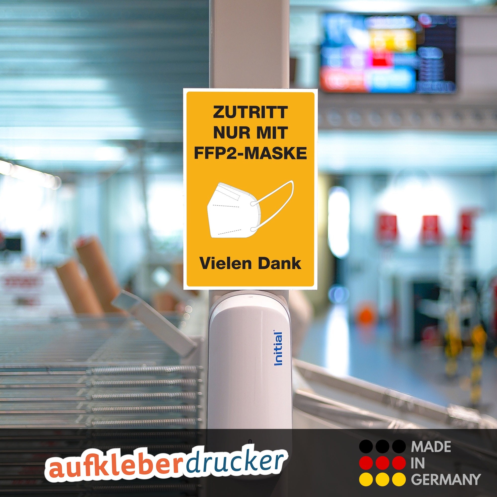Gelbes Aluminium-Verbundschild mit Aufschrift "Zutritt nur mit FFP2-Maske" 200x300 mm, Schutzkennzeichnung, aufkleberdrucker.de