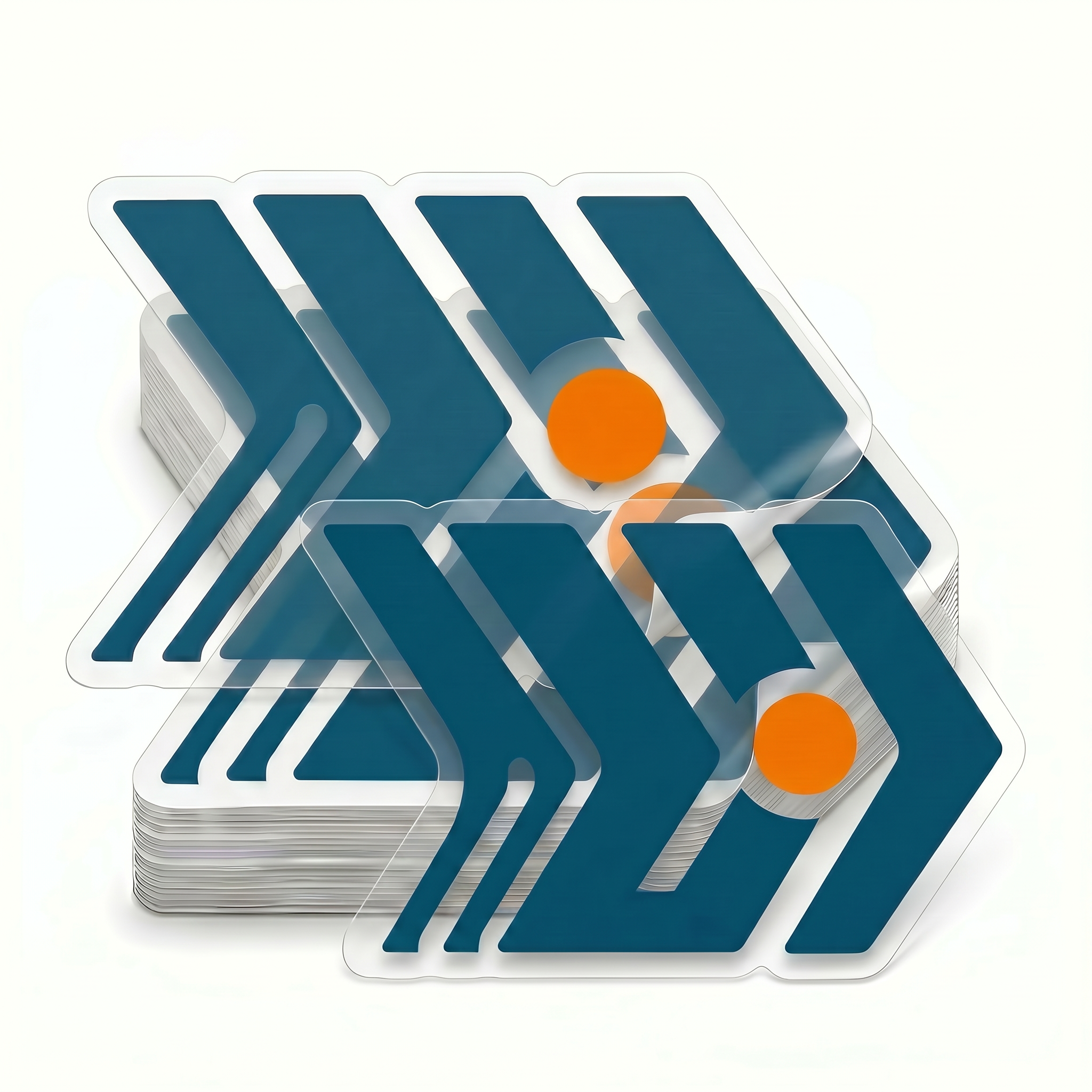 Transparenter Logo-Aufkleber 10x10 cm mit weißem Druck aus Premium Orafol 3551 Material, auf transparentem Hintergrund.