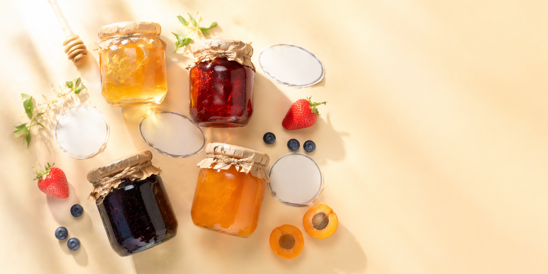 Handgezeichnete Erdbeer-Illustration als Motiv für Marmeladenetiketten auf hellem Hintergrund, aufkleberdrucker.de