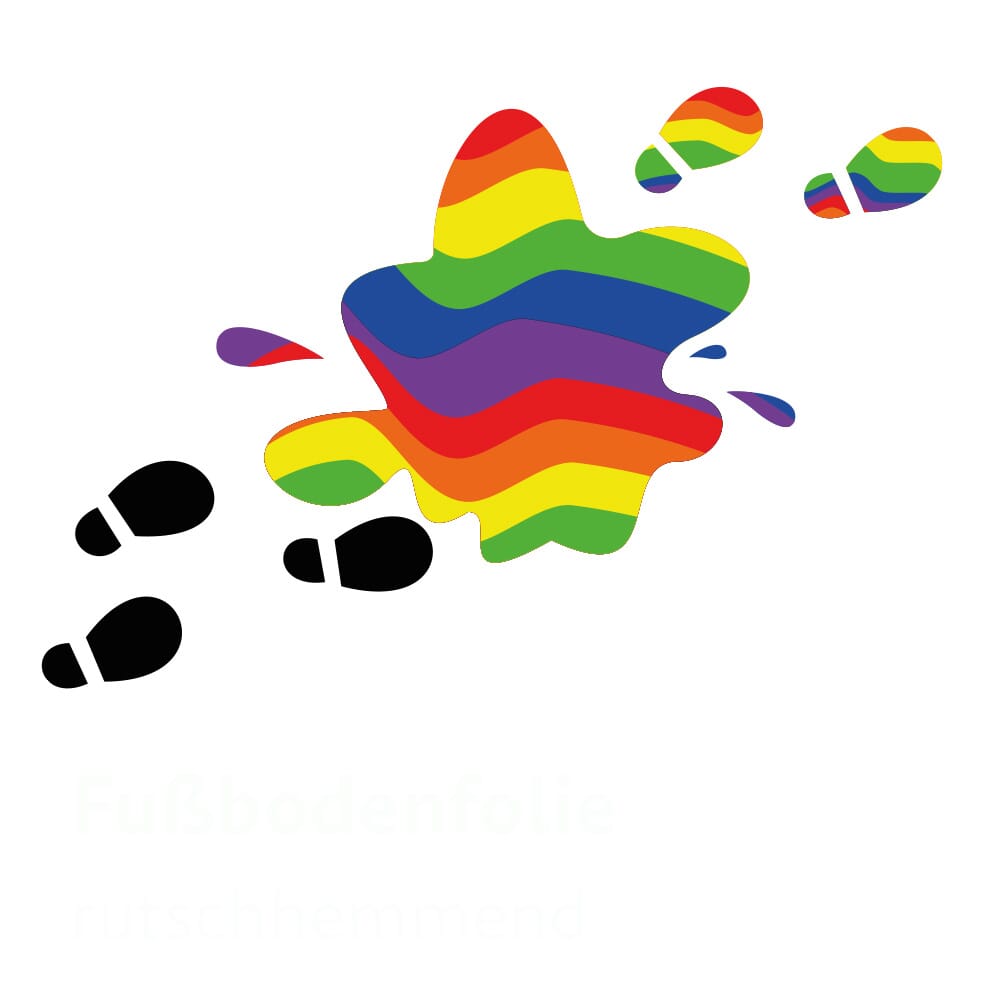 Fußbodenaufkleber aus Vinyl mit bunten Design, ideal für Bodenmarkierungen und Orientierungshilfen, von aufkleberdrucker.de