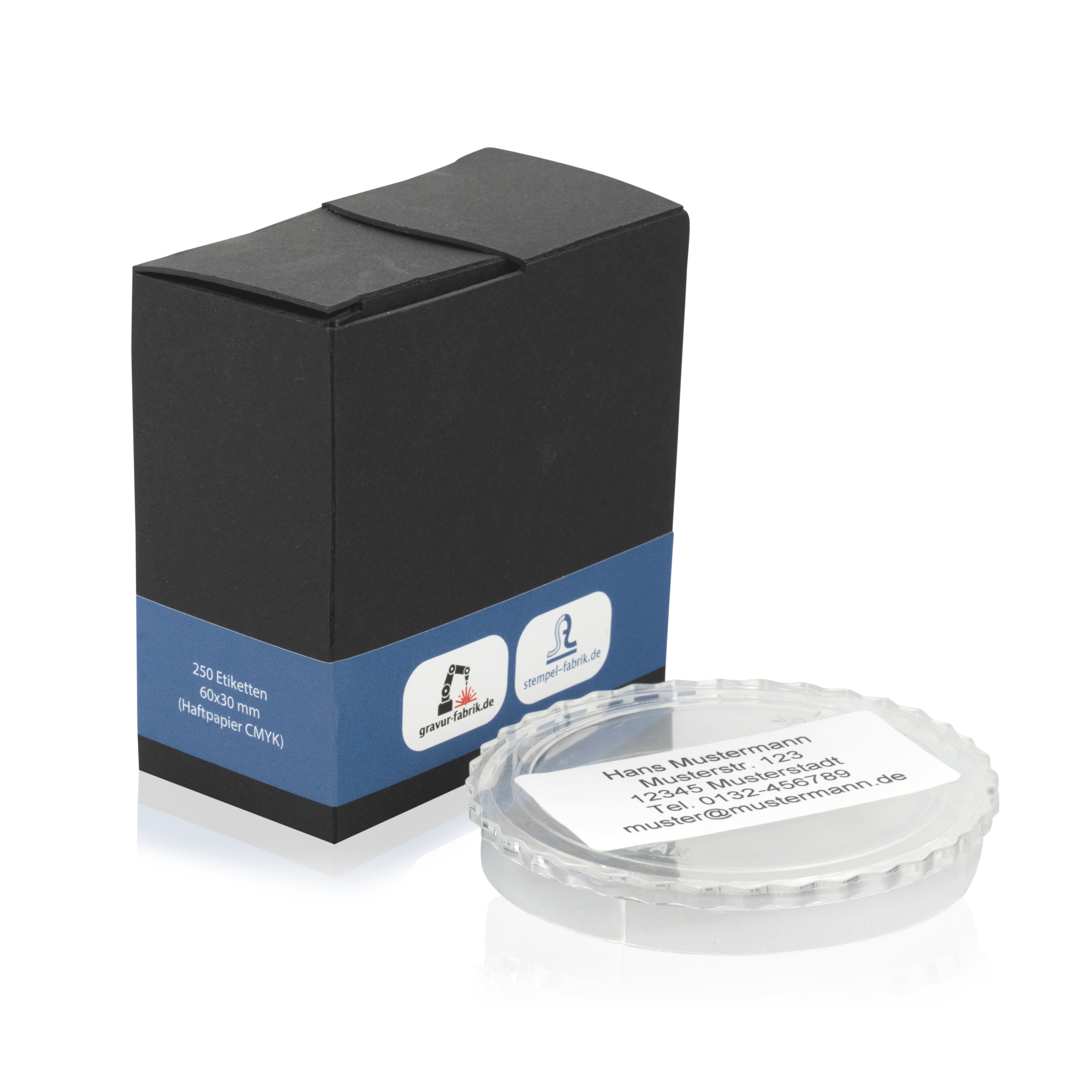 Adress-Etiketten mit Logo, 60x30 mm, 250 Stück, aufkleberdrucker.de, in Spenderkarton, auf Rolle, für Versand und Adressierung