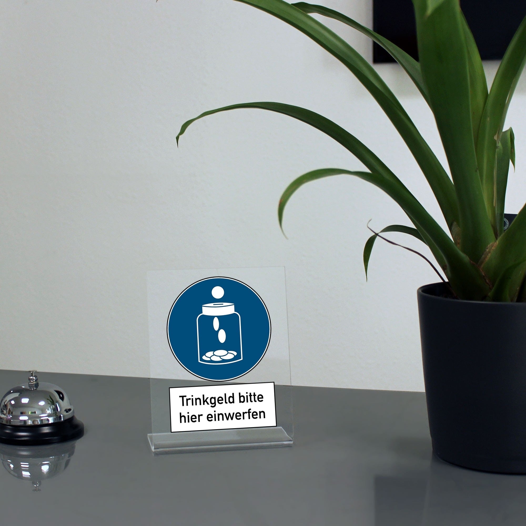 Acrylaufsteller "Trinkgeld bitte hier einwerfen"  (ca.100x150 mm)