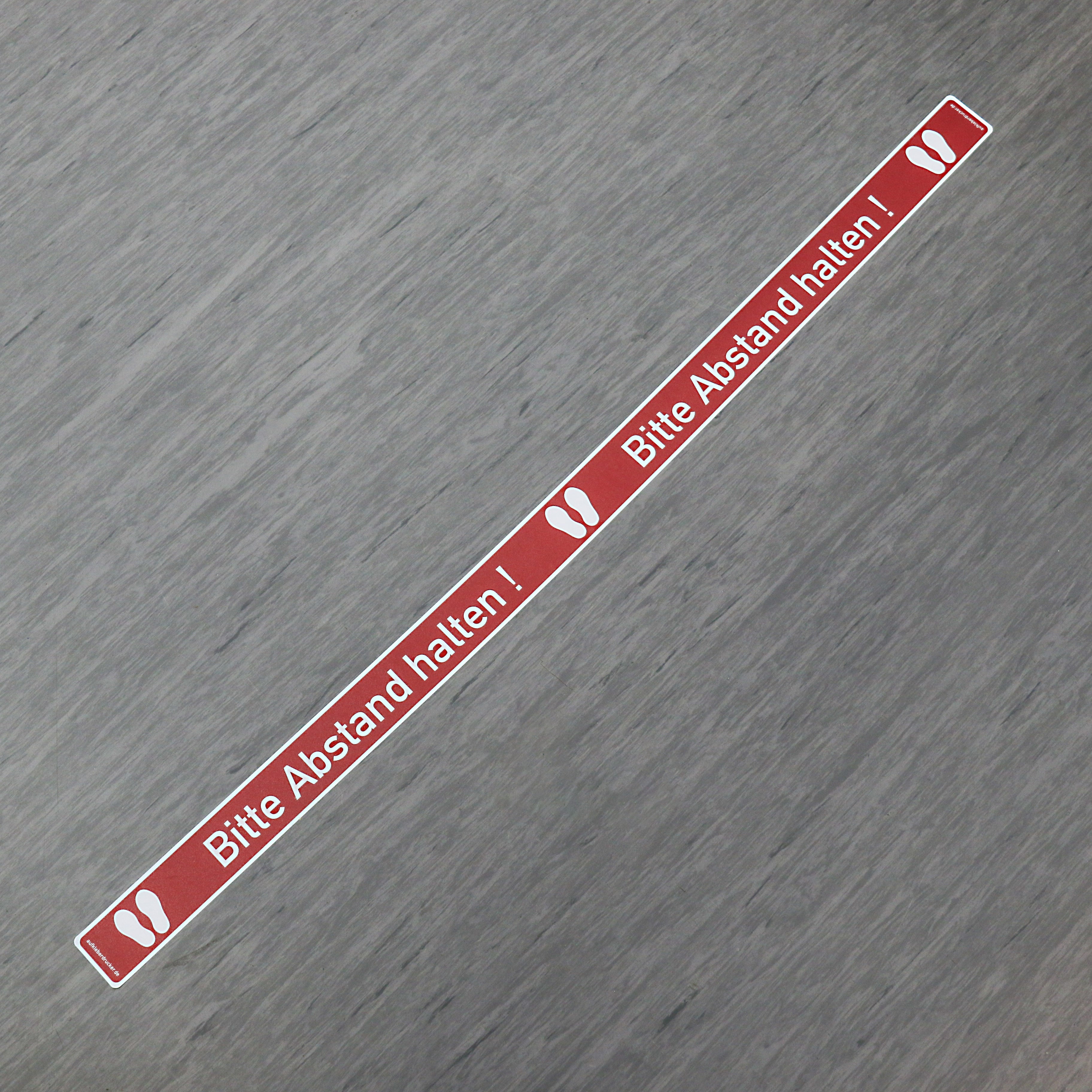 Roter Fußbodenaufkleber mit Abstand halten, 1000x50 mm, 10 Stück, für soziale Distanz, aufkleberdrucker.de