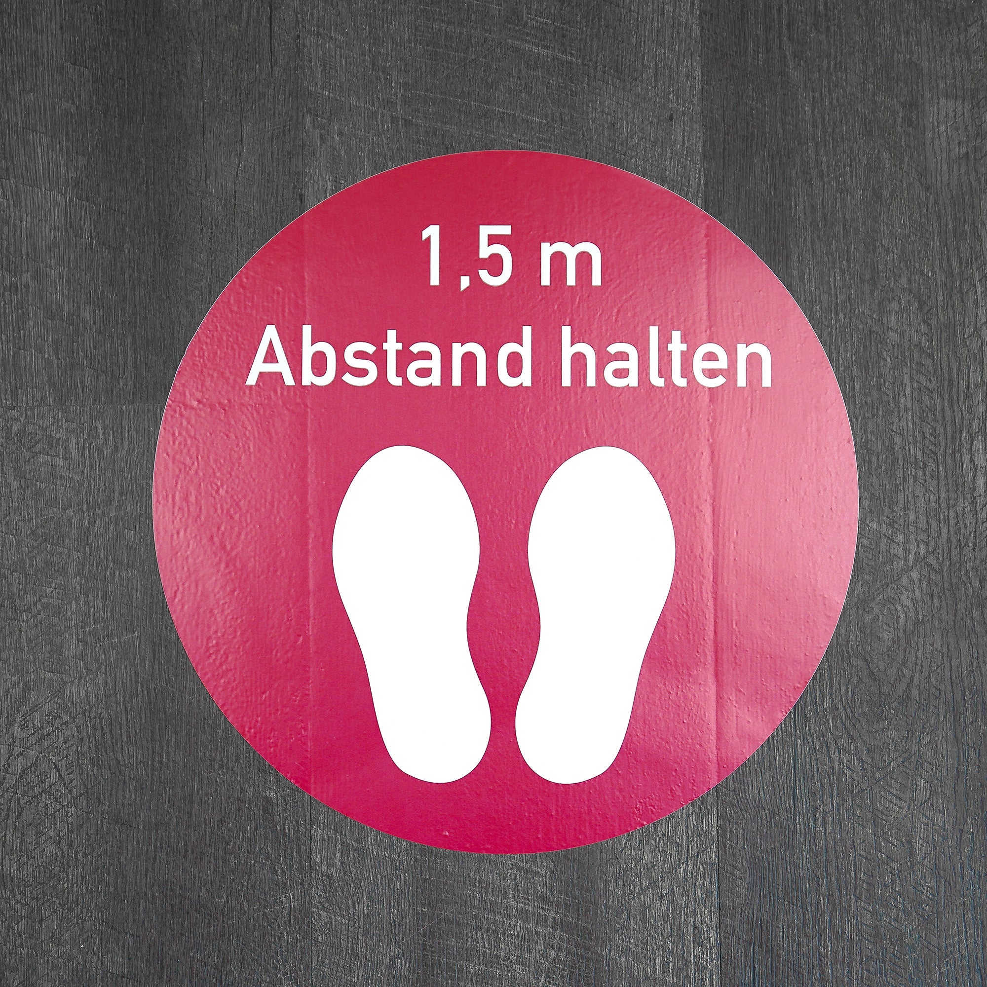Runder roter Fußbodenaufkleber mit Abstand halten, 400x400 mm, für soziale Distanz auf dem Boden.