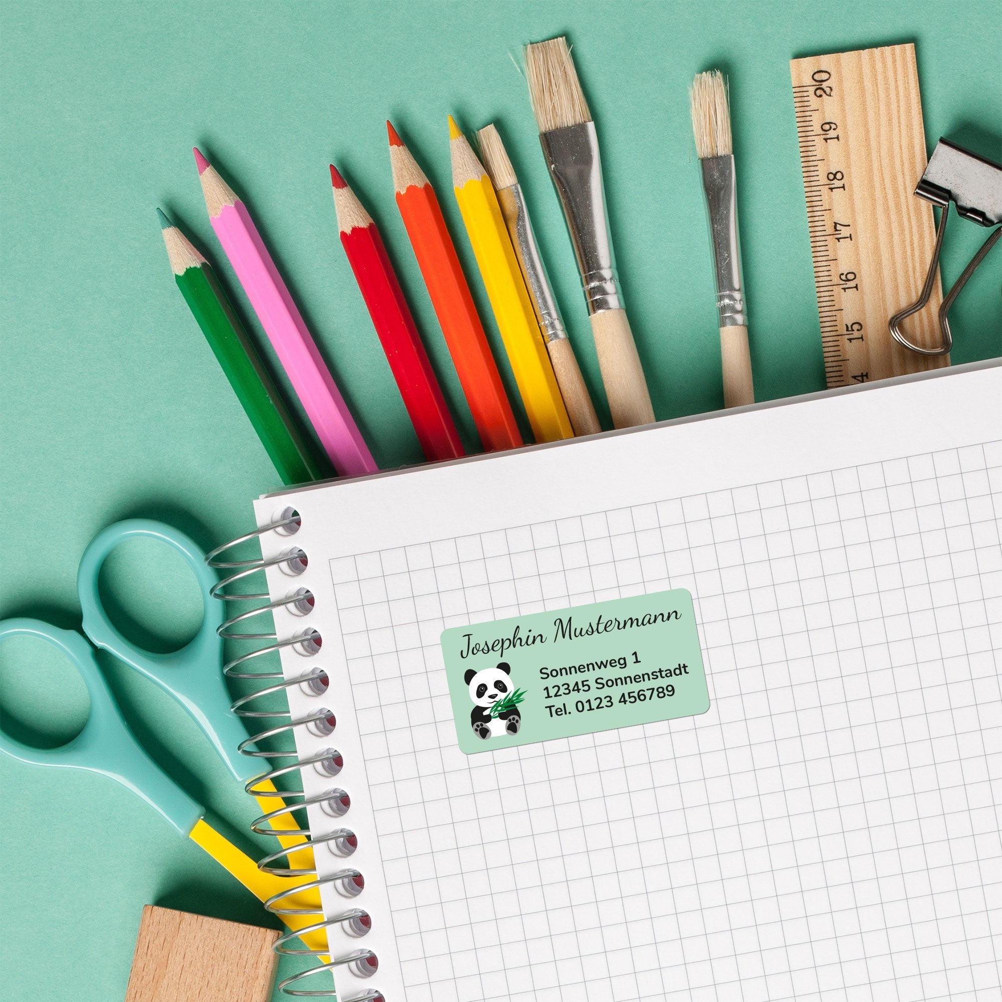 100 individuelle Adressaufkleber in 50x25 mm für Schule und Kita, mit personalisiertem Namens- und Adressdesign.