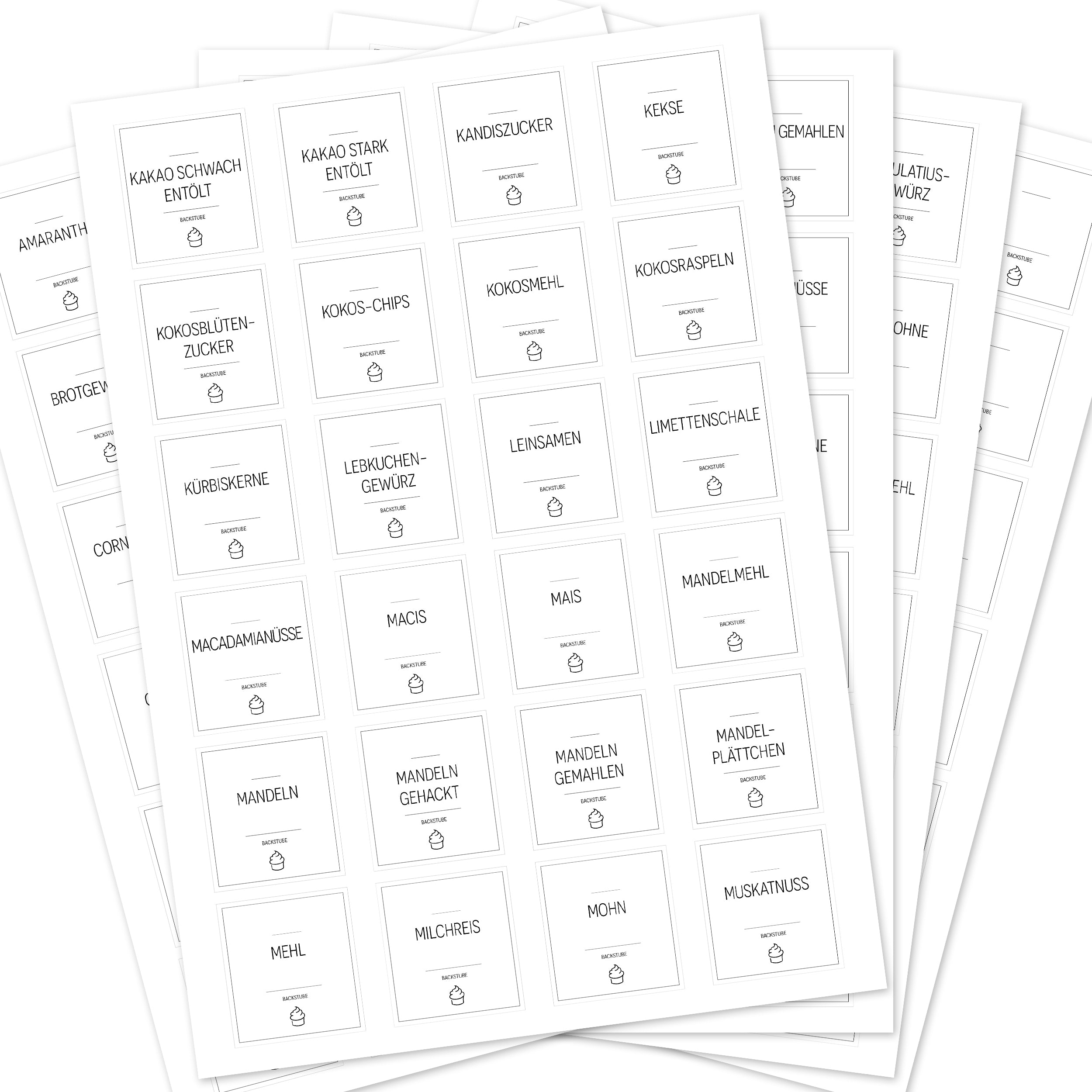 Back-Etiketten – Aufkleber für Backzutaten (Set mit 120 Aufklebern)