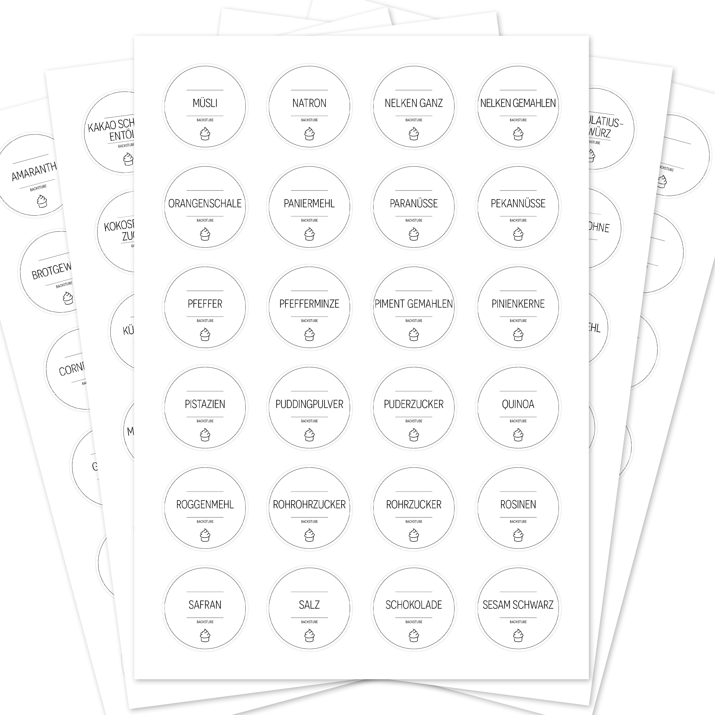 Back-Etiketten – Aufkleber für Backzutaten (Set mit 120 Aufklebern)