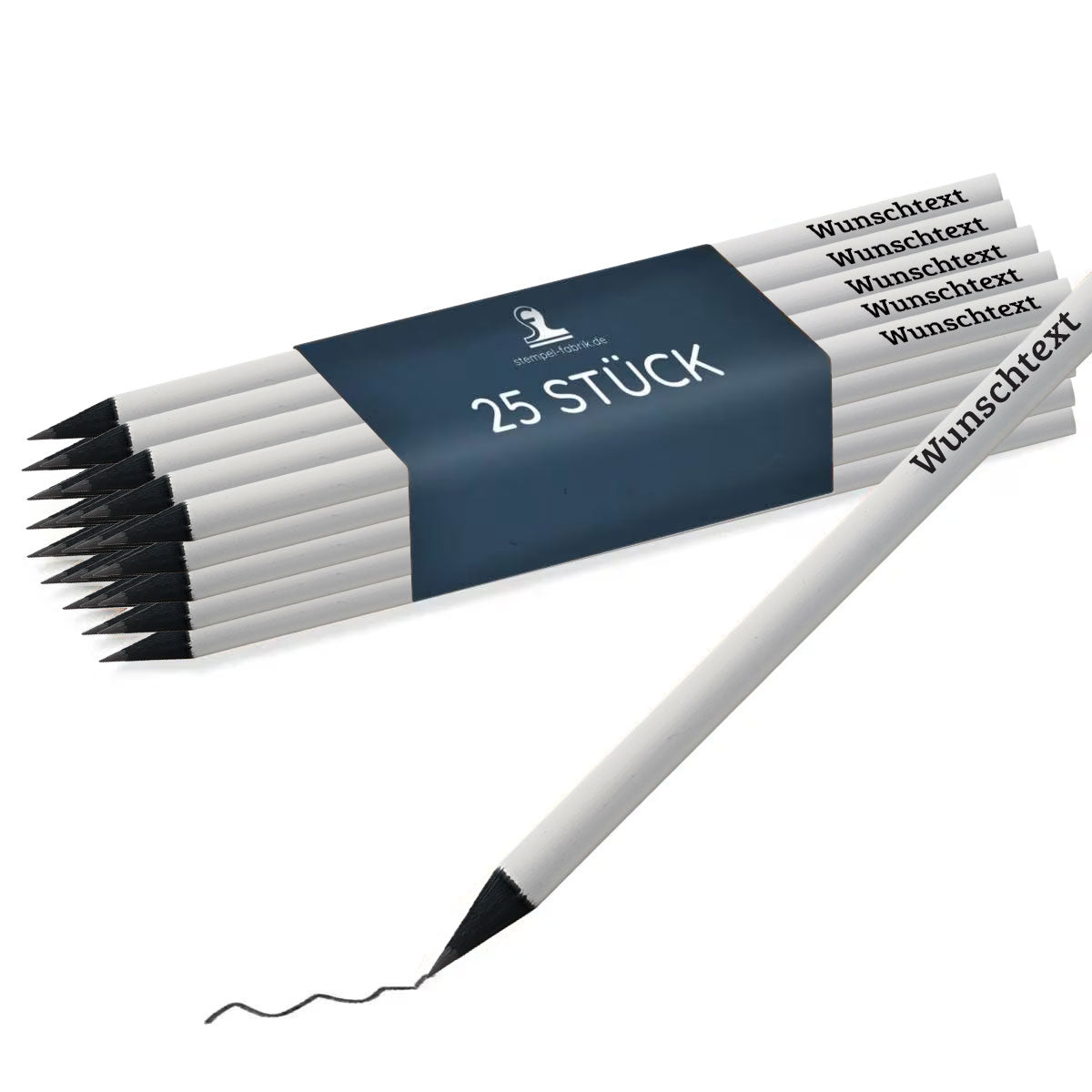 Lasergravierte weiße Bleistifte mit schwarzer Gravur (25 Stück) - adressaufkleber-fabrik.de