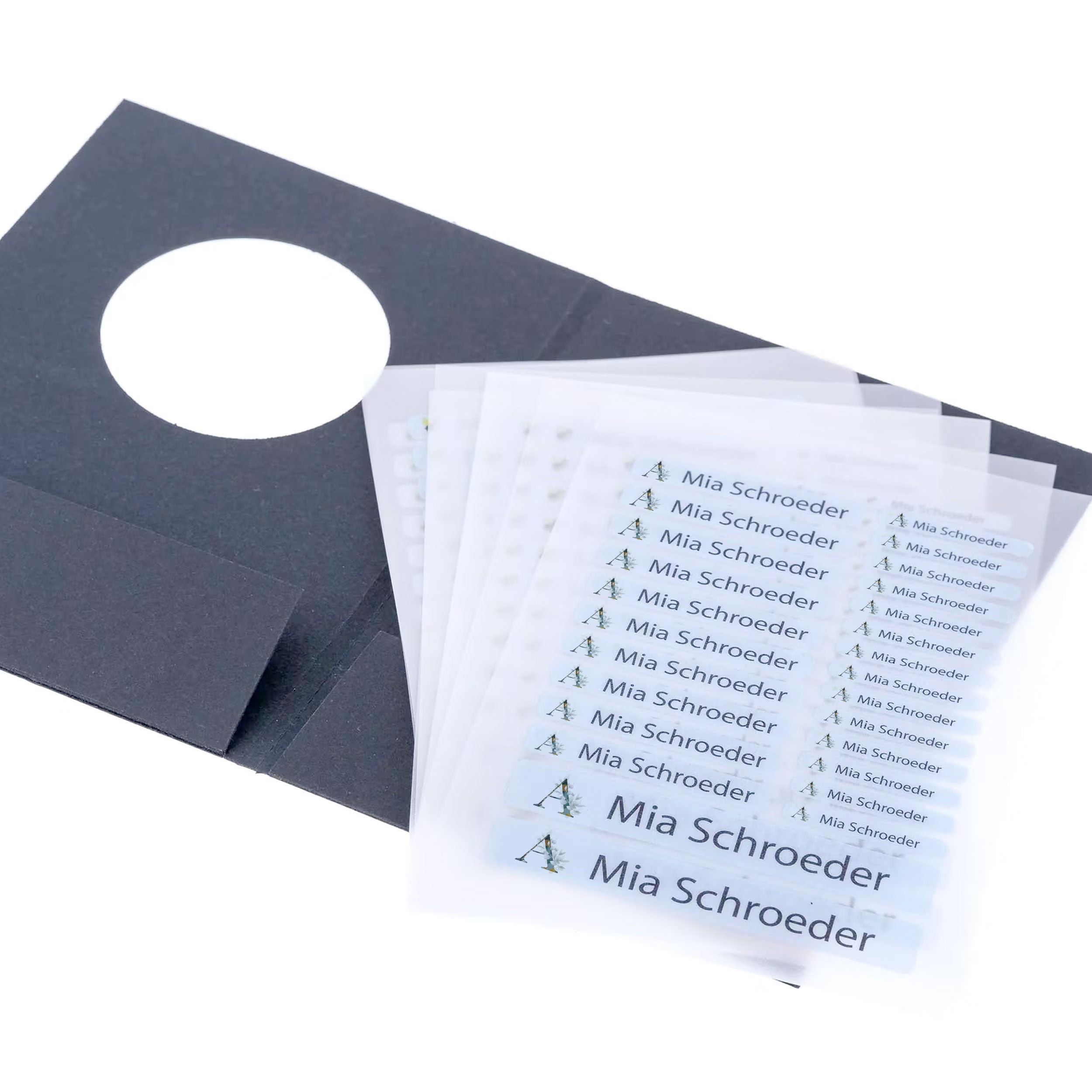 Bügel-etiketten "Aquarell" mit individuellem Text, 225 Stück, bunte Wasserfarben-Design, für Kleidung und Textilien