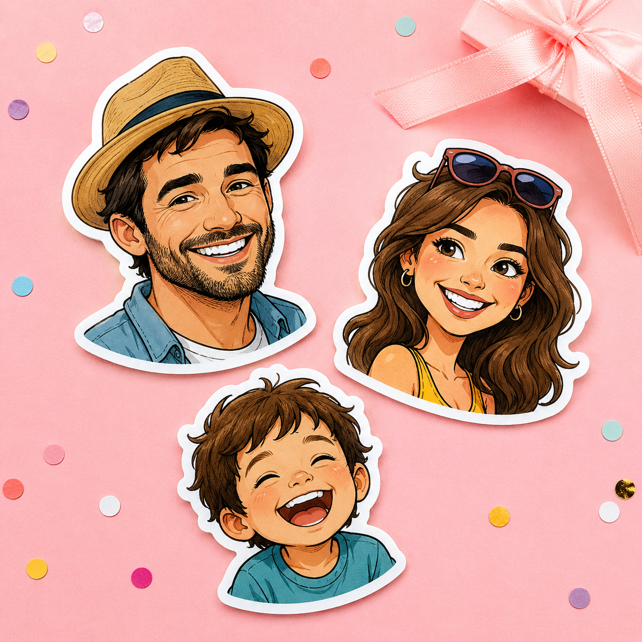 Personalisierter Illustration-Sticker nach Foto, konturgeschnitten, aufkleberdrucker.de, detailreiche und farbige Aufkleber.