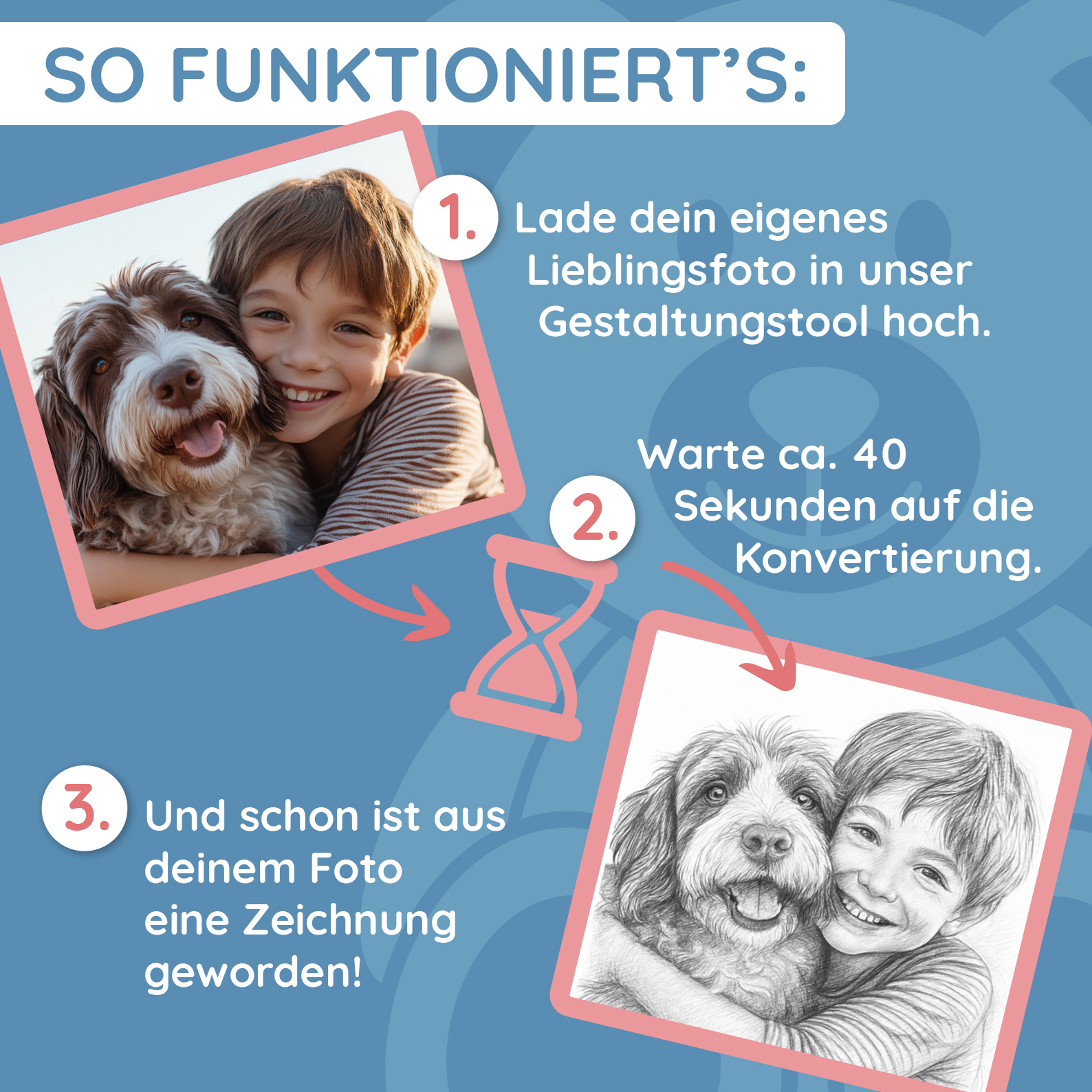 Schürze mit Bleistiftzeichnung und Text, Kinder-Design von kinder-druckerei.de, detailreiche Illustration auf Baumwollstoff