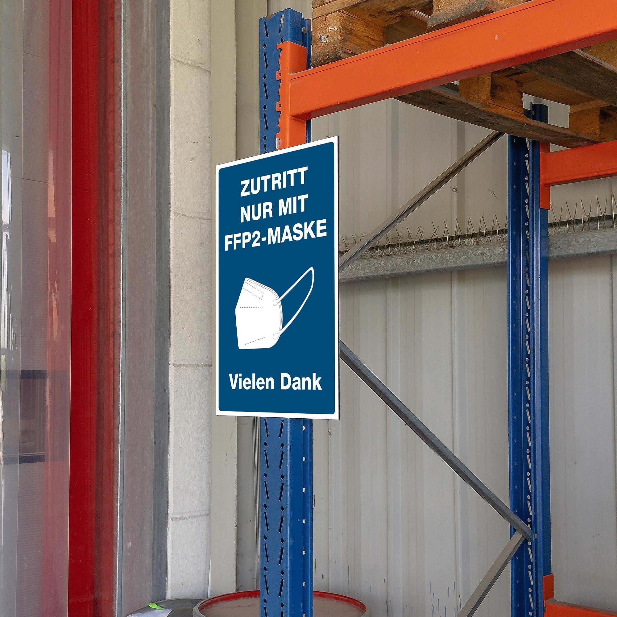 Alu-Verbundschild in Signalblau mit Aufschrift "Zutritt nur mit FFP2-Maske", Maße 200x300x4 mm, von aufkleberdrucker.de
