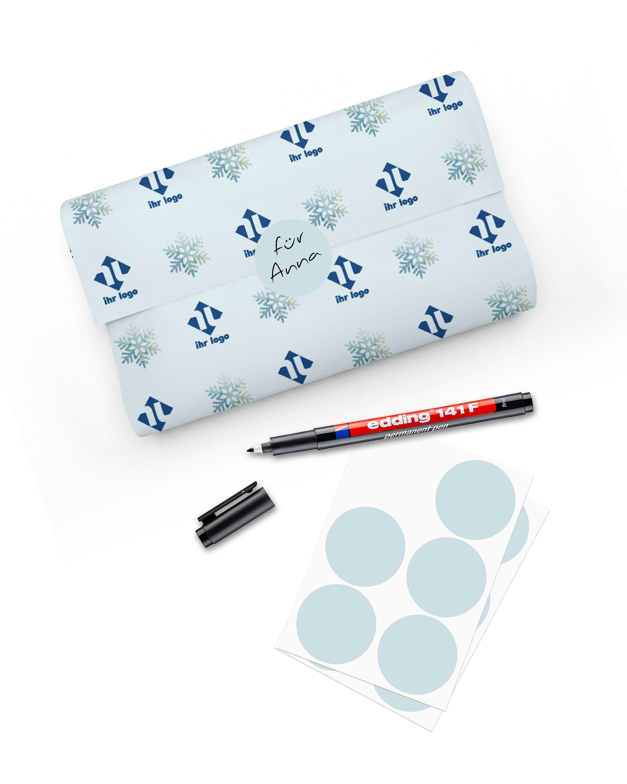 Runde blaue Blanko-Aufkleber mit Permanentmarker, 60 Stück, Ø 47 mm, ideal zum Beschriften und Personalisieren.