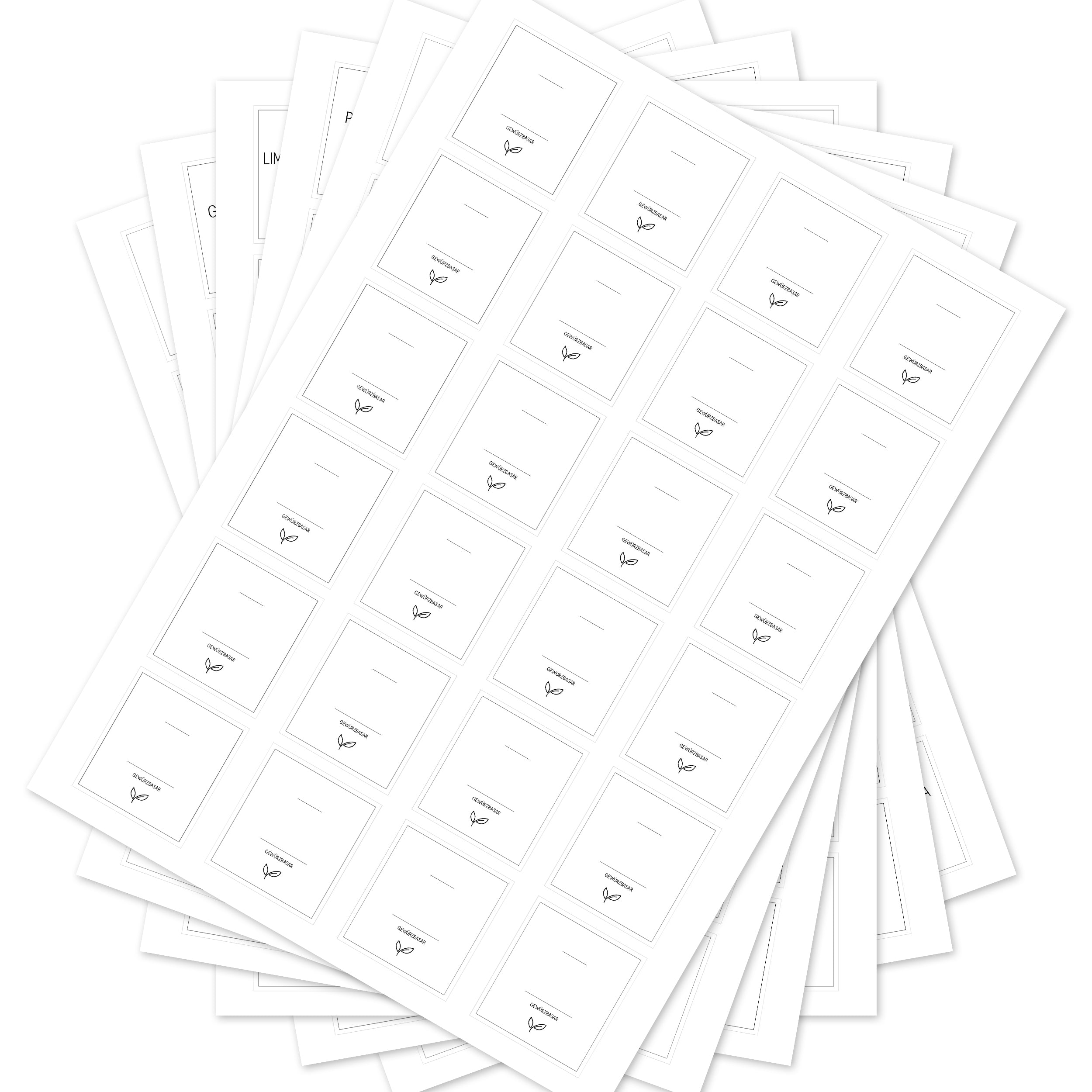 Weiße eckige Gewürzetiketten für Gläser, Set mit 144 Aufklebern, ideal für Gewürzbasar und Küchenorganisation.