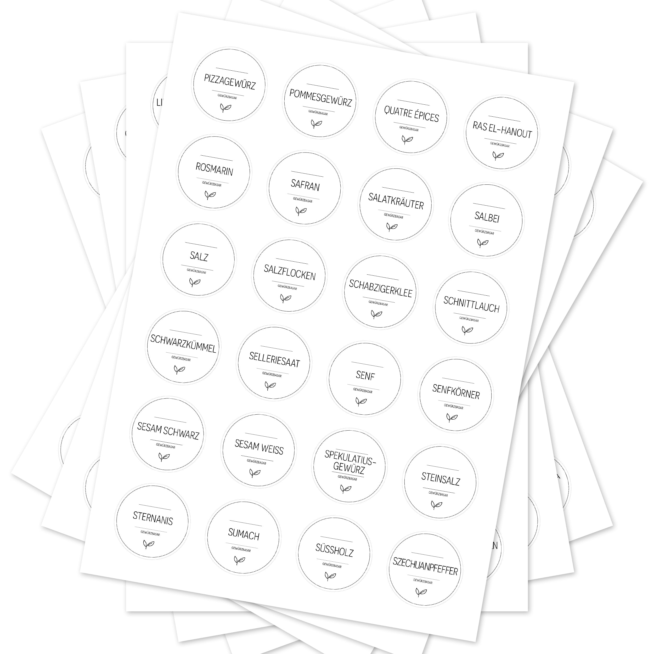 Runde weiße Gewürzetiketten für Gläser, 144 Stück, aufkleberdrucker.de, ideal für Gewürzgläser und Küchenorganisation