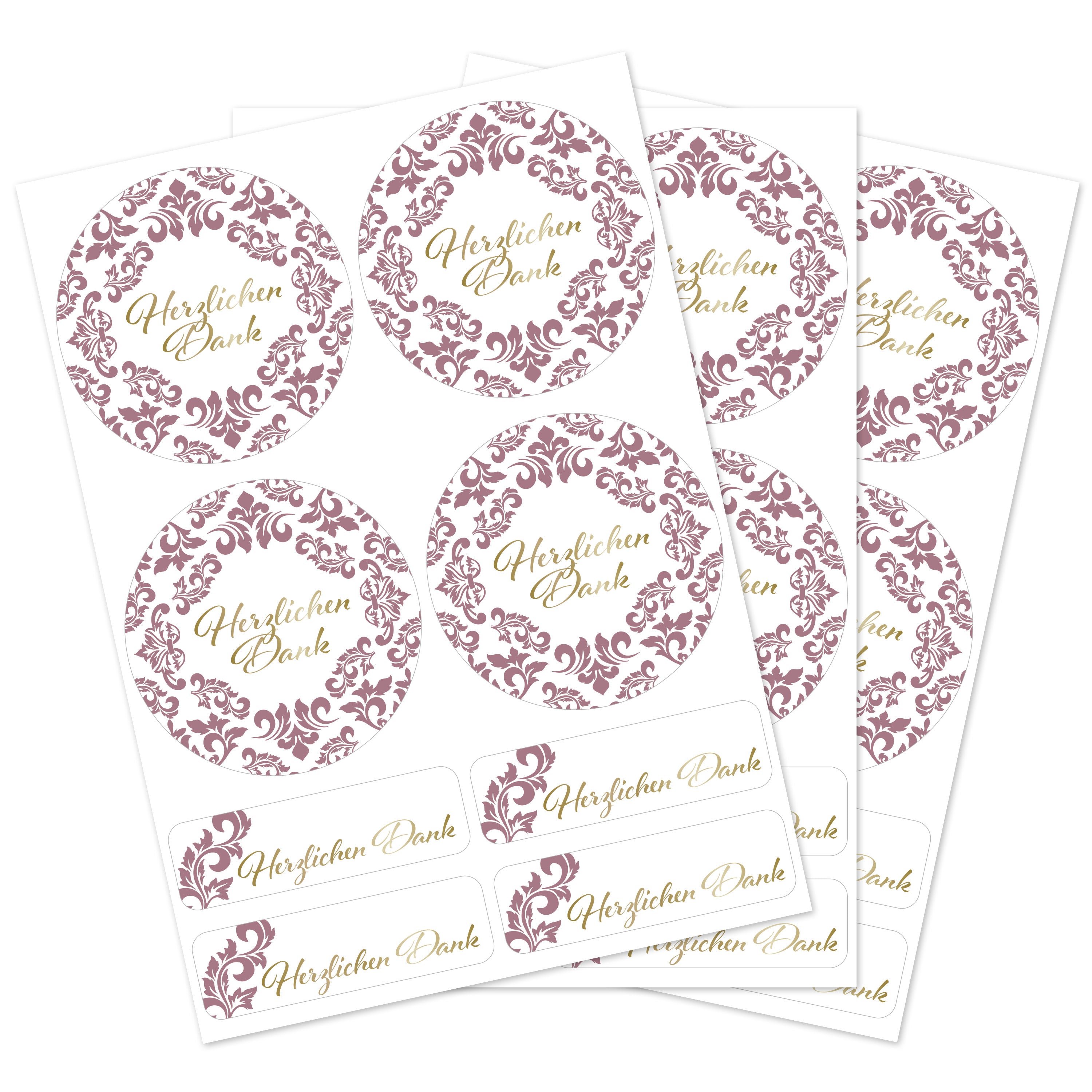 Aufkleber für Hochzeit "Ornament" (Set mit 80 Aufklebern in verschiedenen Größen & Texte)