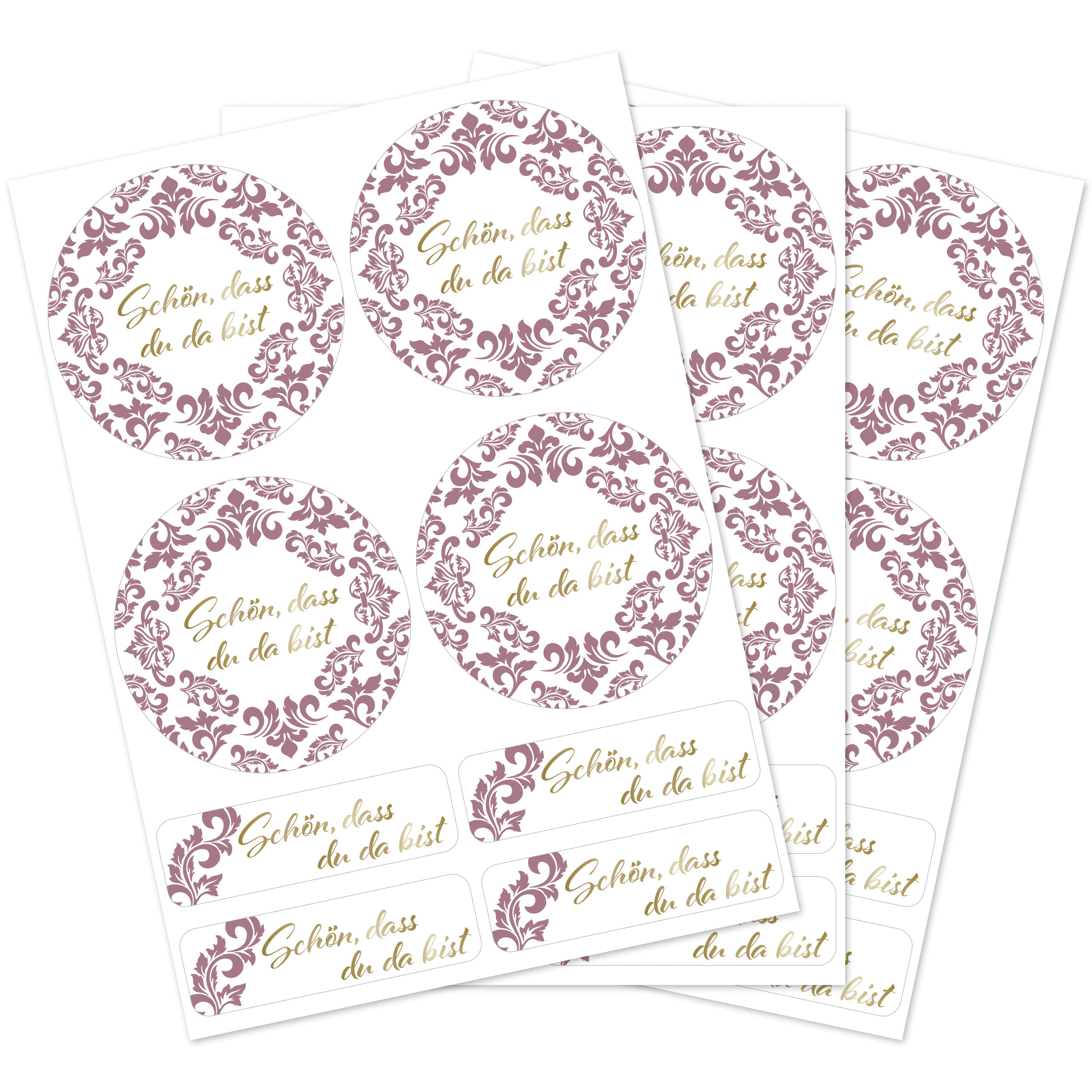 Aufkleber für Hochzeit "Ornament" (Set mit 80 Aufklebern in verschiedenen Größen & Texte)