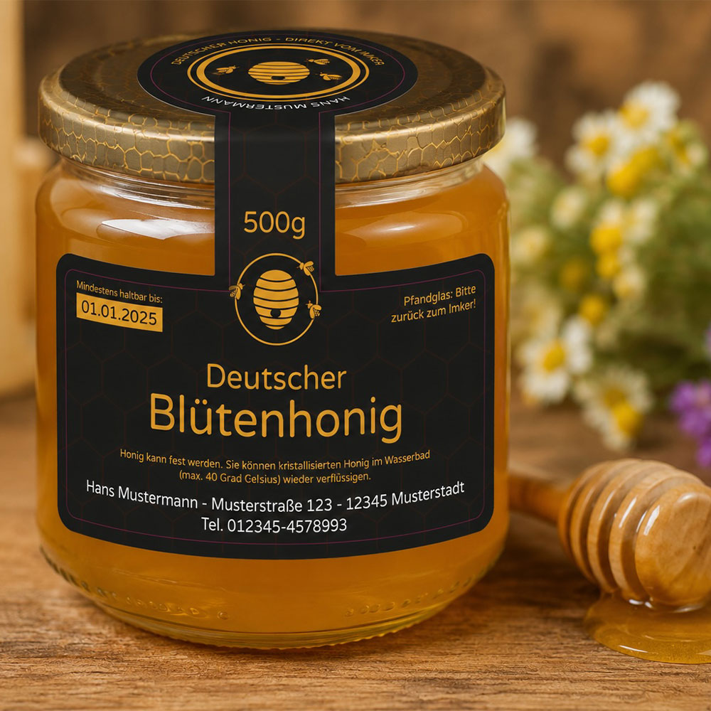 Honigglas 500g mit Bienendeckel Honigglas 500g mit Bienendeckel