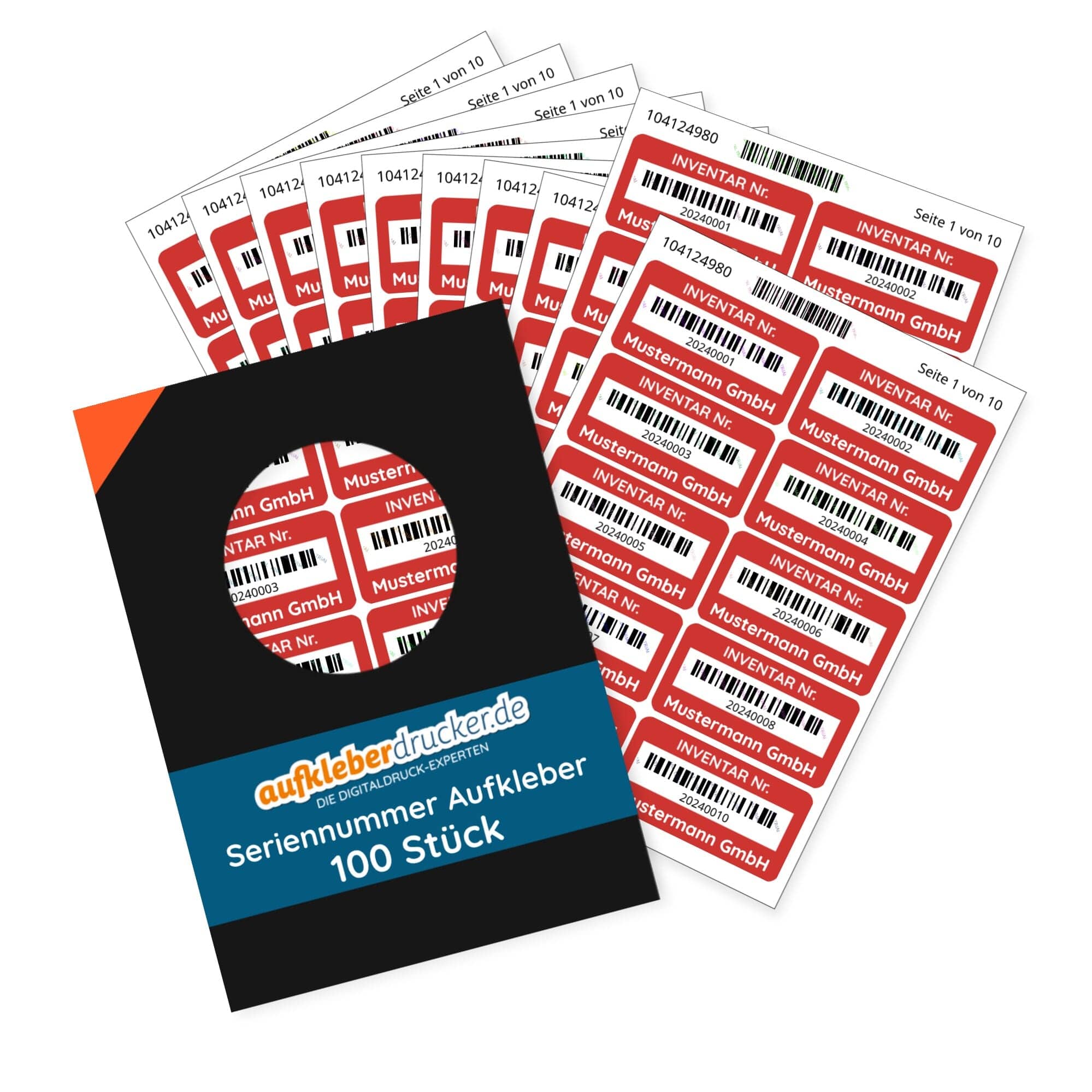 Inventar-Aufkleber mit Seriennummer, 100 Stück, 48x24 mm, fortlaufend nummeriert, aufkleberdrucker.de