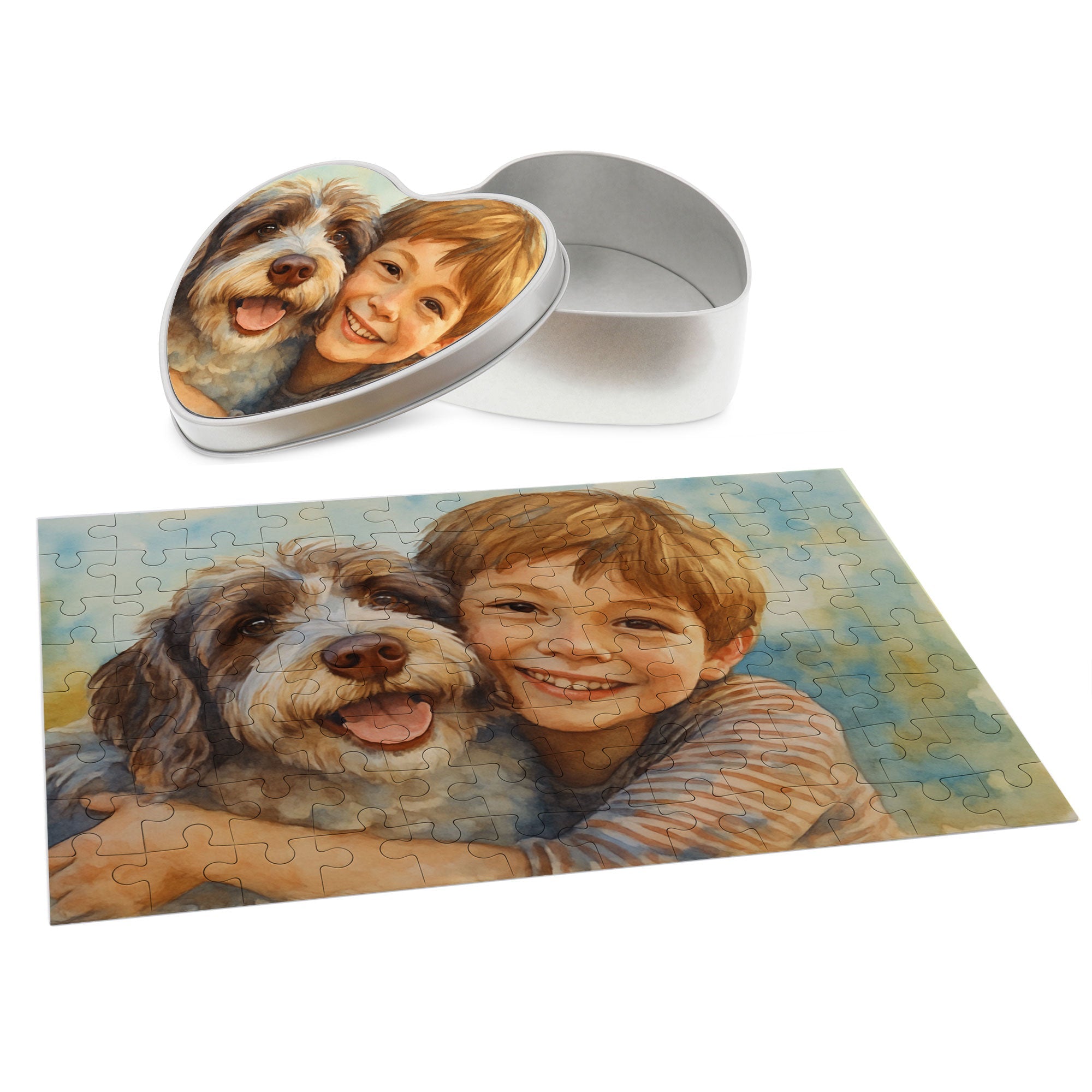 Puzzle mit Aquarellzeichnung und Individualisierung (inkl. Herzdose – 96 Teile) - adressaufkleber-fabrik.de