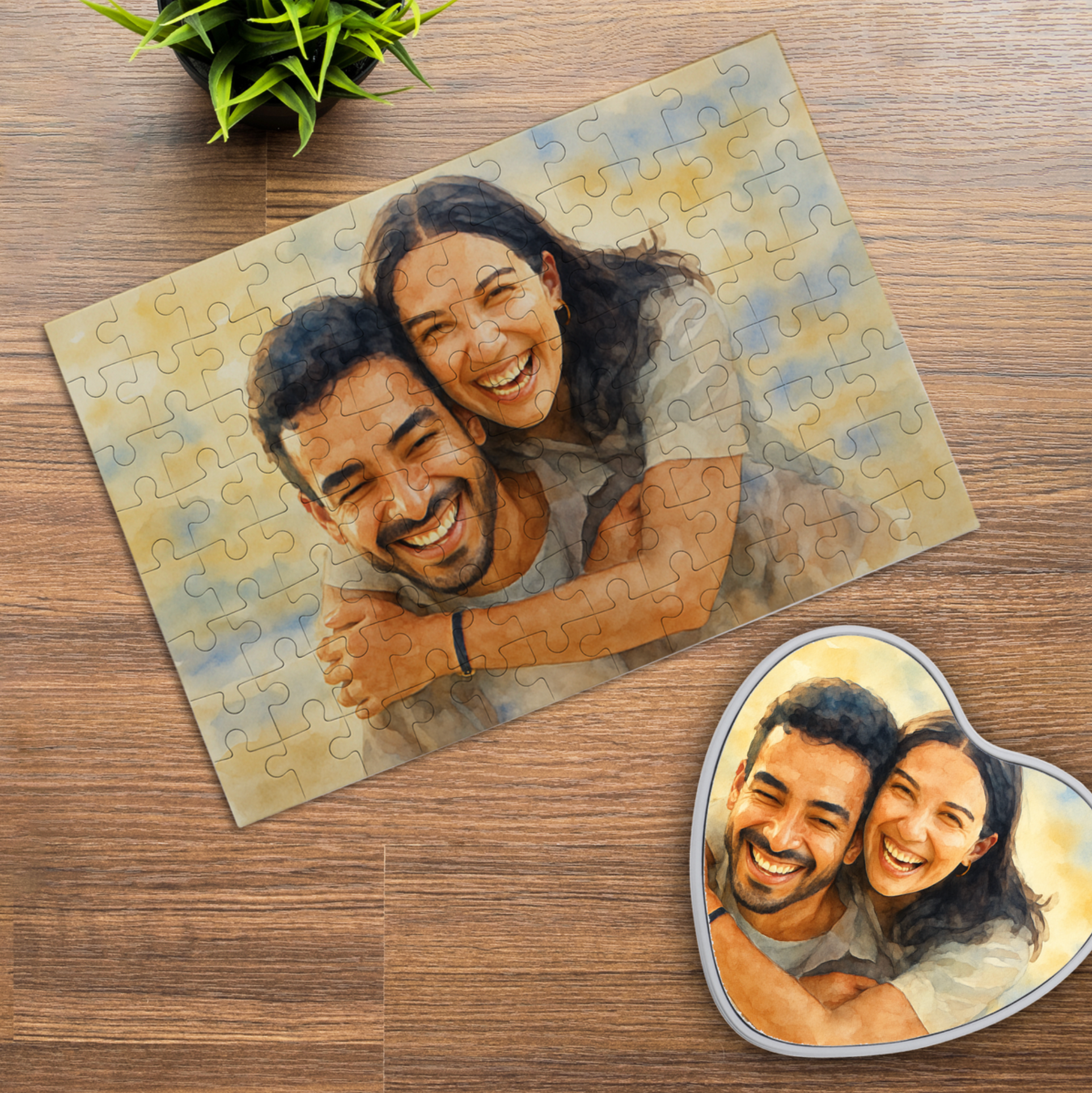 Puzzle mit Aquarellzeichnung und Individualisierung (inkl. Herzdose – 96 Teile) - adressaufkleber-fabrik.de