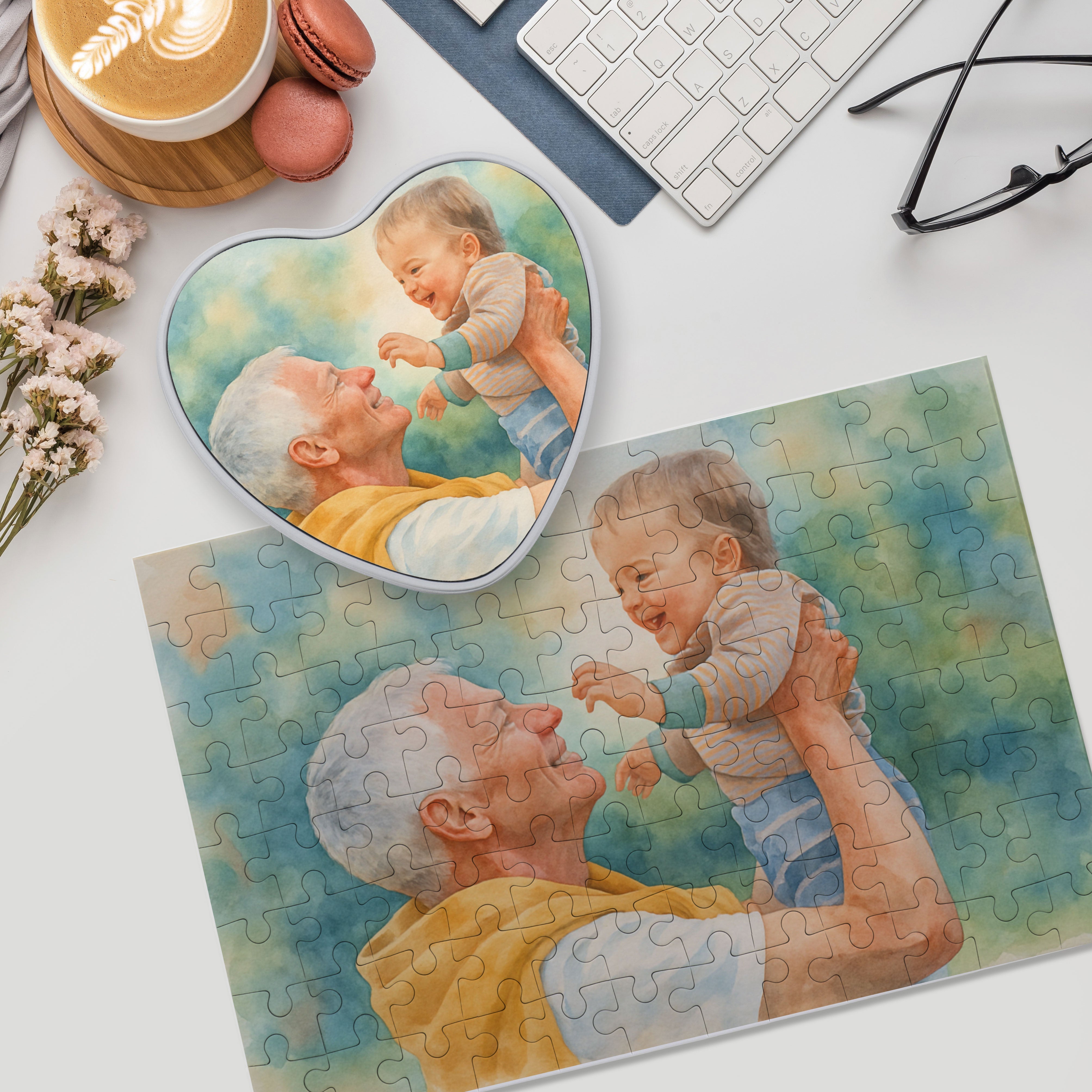 Puzzle mit Aquarellzeichnung und Individualisierung (inkl. Herzdose – 96 Teile) - adressaufkleber-fabrik.de