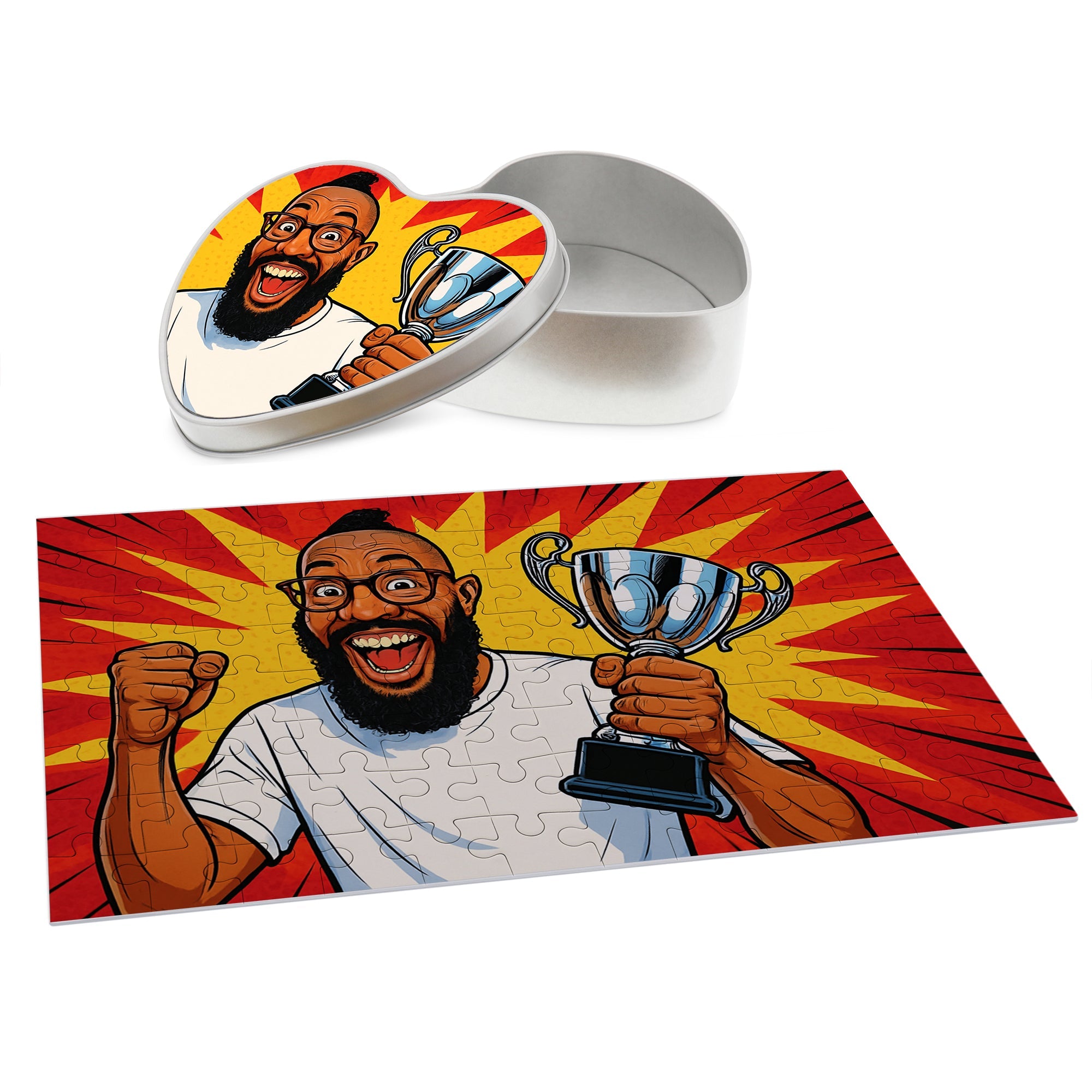 Puzzle mit Karikatur und Individualisierung (inkl. Herzdose – 96 Teile) - aufkleberdrucker.de