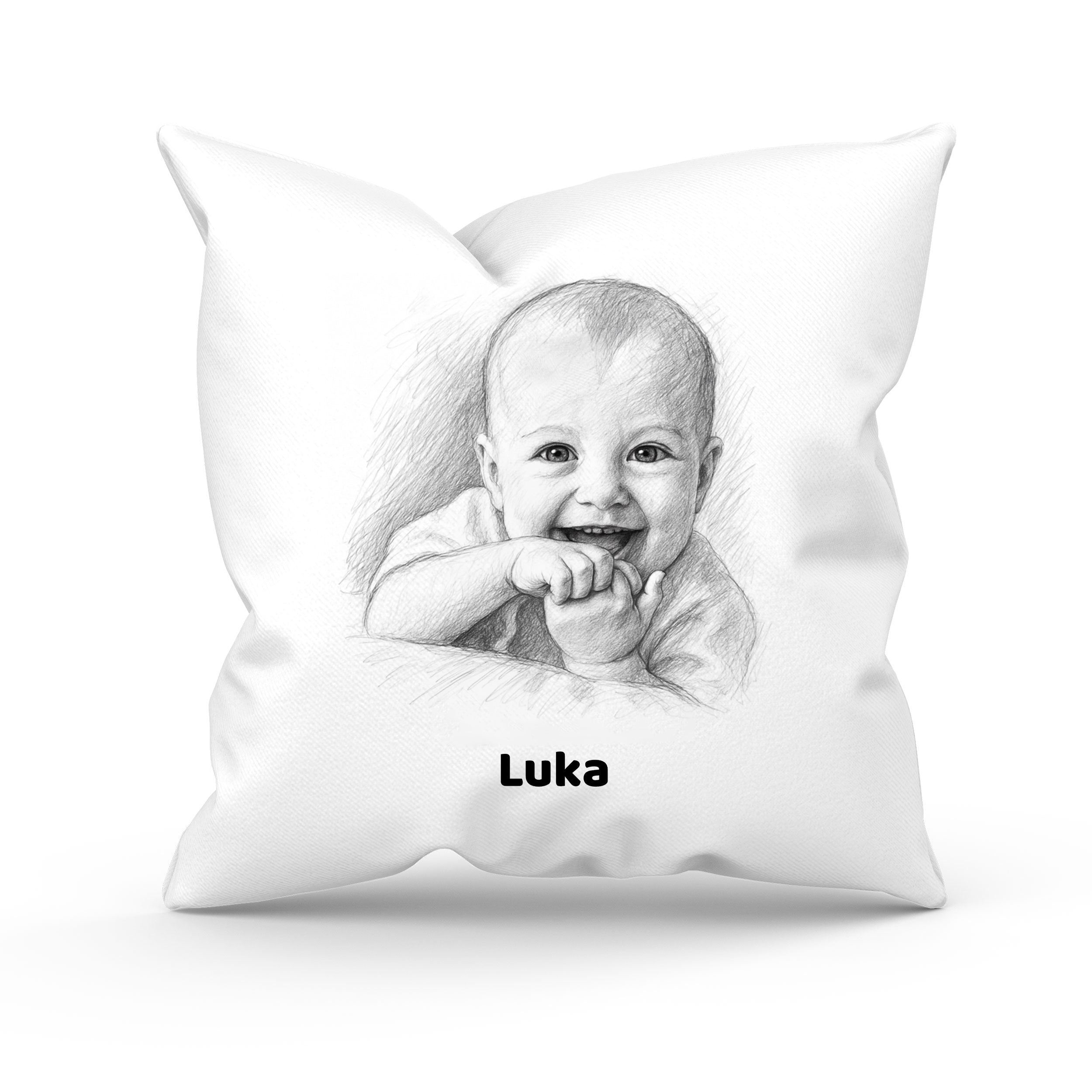 Kissenbezug mit Bleistiftzeichnung, individuell gestaltet, weiche Textur, personalisierte Dekoration für das Schlafzimmer