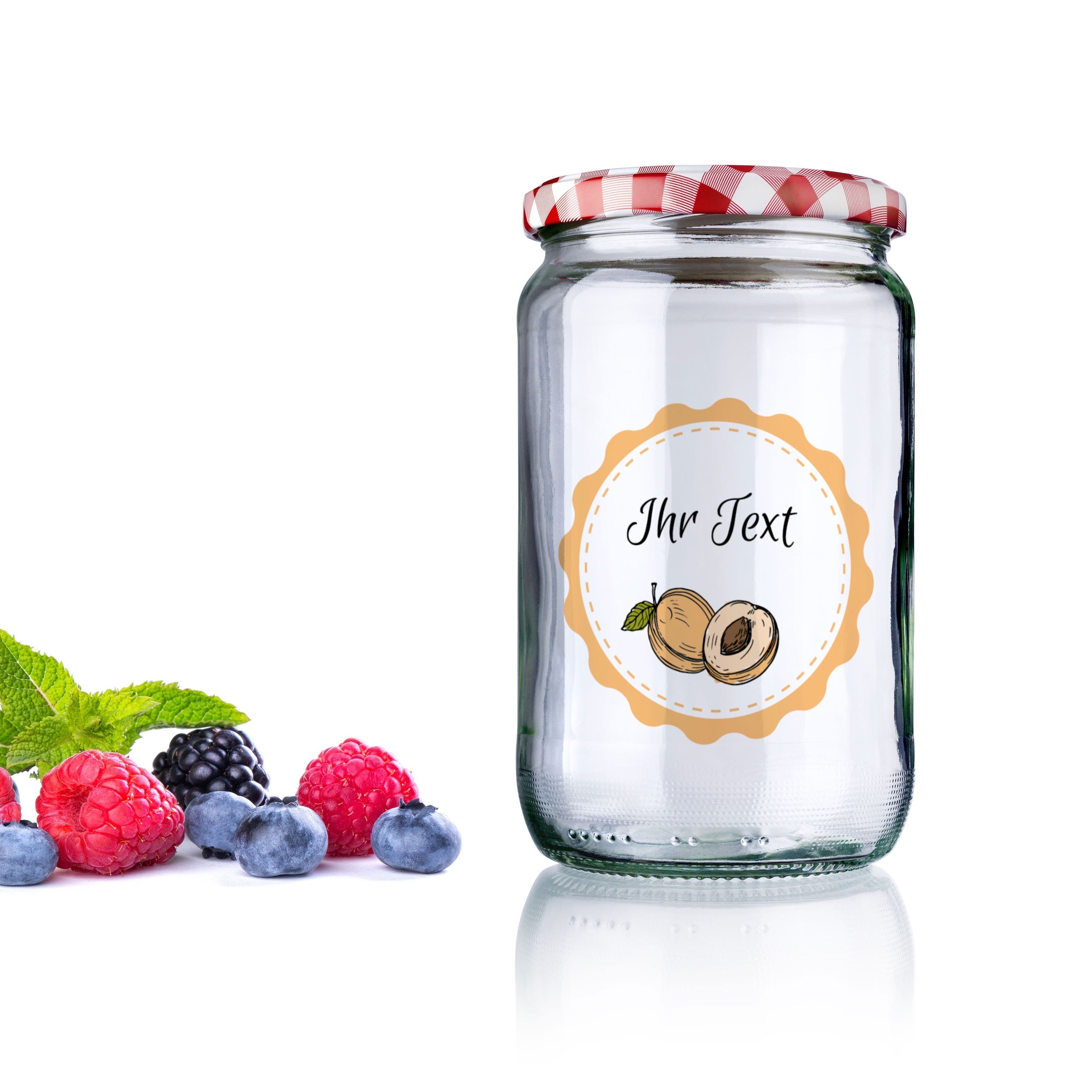 Marmeladenetiketten Set mit verschiedenen Motiven, 3 Bögen, für Gläser, inklusive handgezeichneter Aprikosen-Illustration