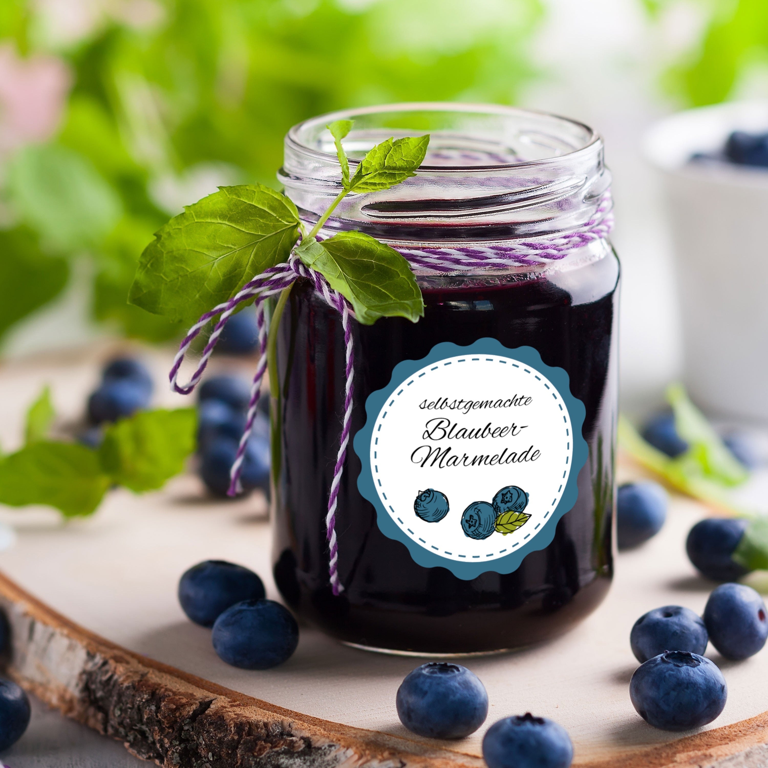 Marmeladenetiketten Set mit Blaubeeren-Motiv, 3 Bögen, 200x300 mm, für selbstgemachte Marmeladengläser, dekorative Aufkleber