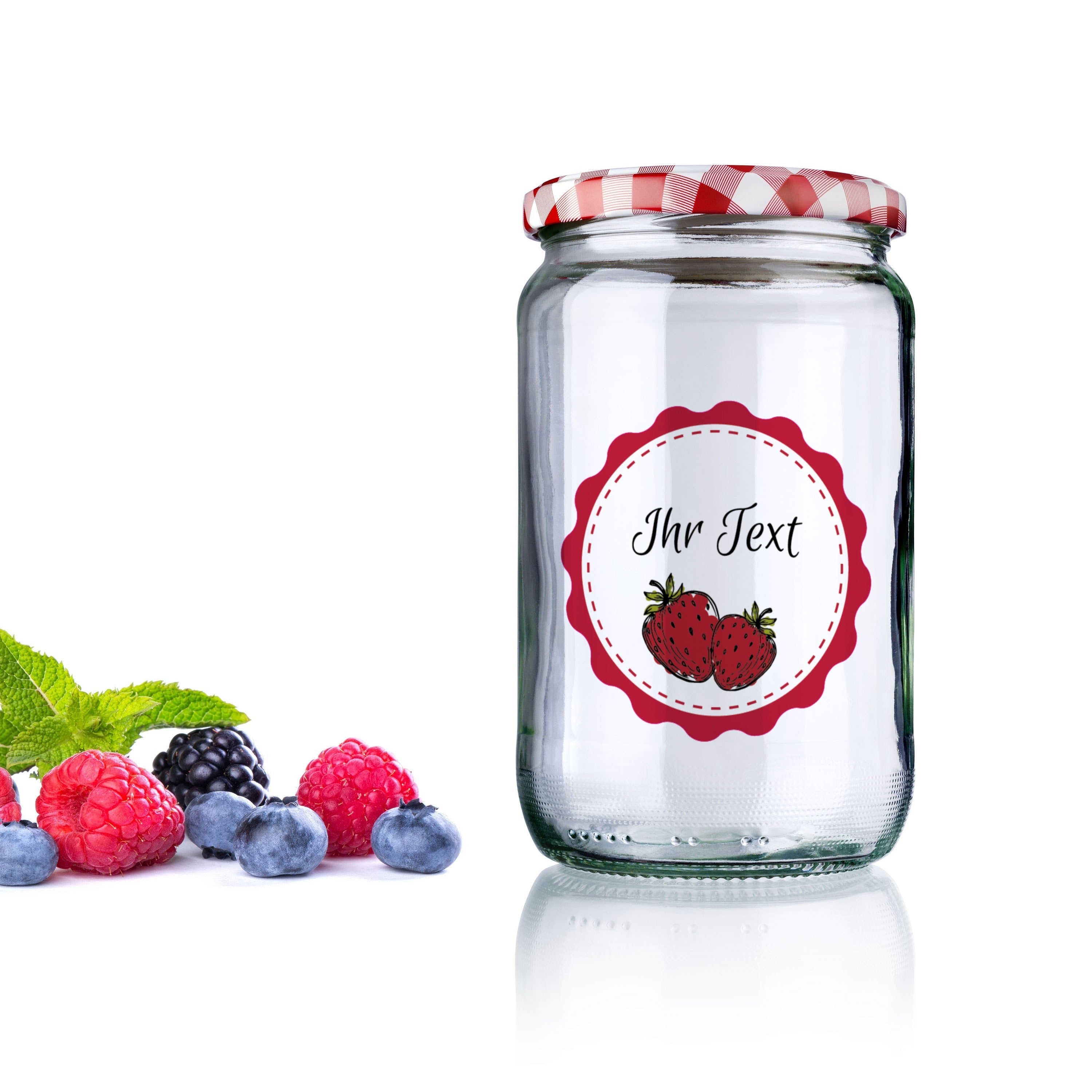 Marmeladenetiketten-Set mit Erdbeerzeichnung, 3 Bögen, verschiedene Motive, 200x300 mm, für selbstgemachte Marmeladen.