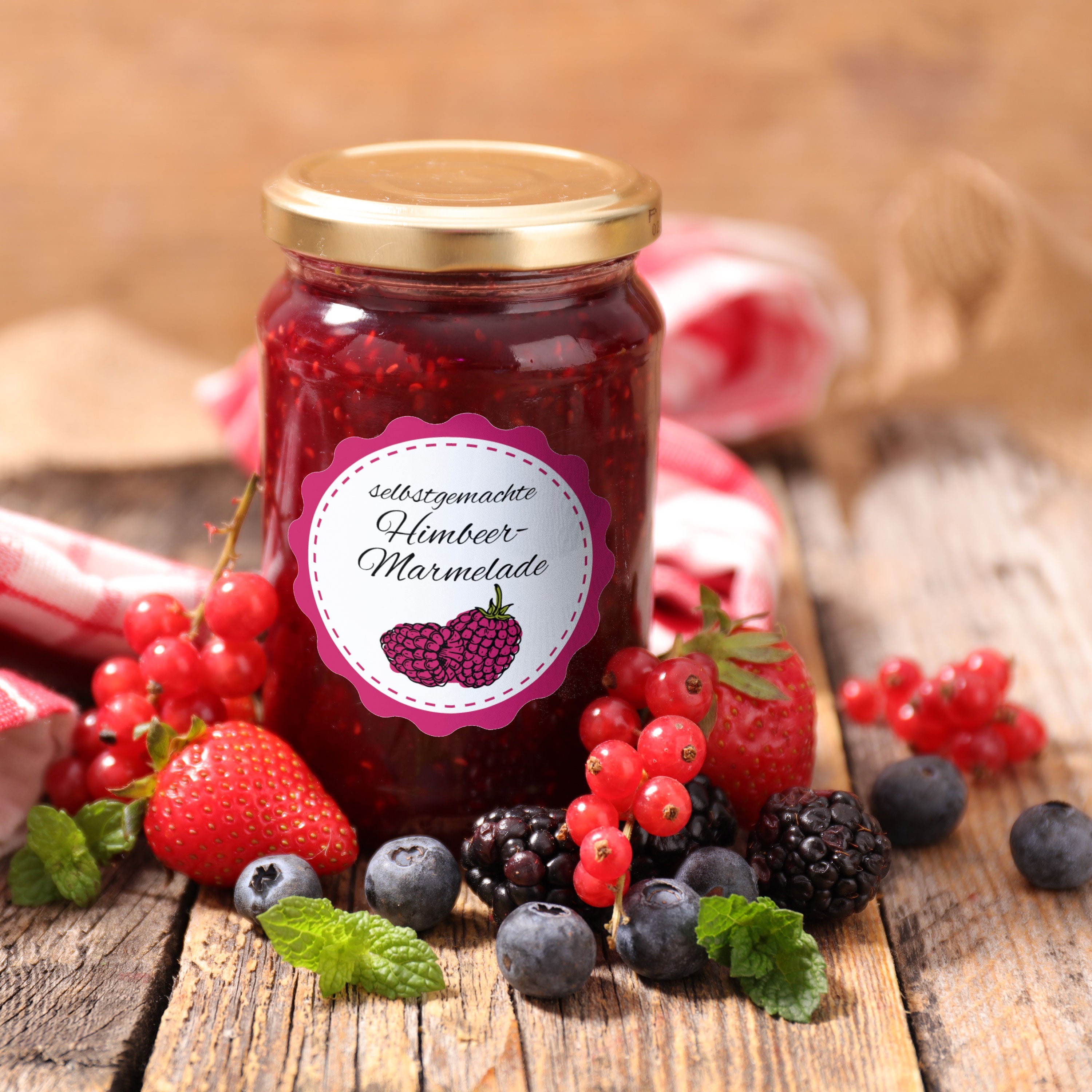 Marmeladenetiketten-Set mit verschiedenen Motiven, inklusive Himbeere, aufkleberdrucker.de, 3 Bögen, 200x300 mm