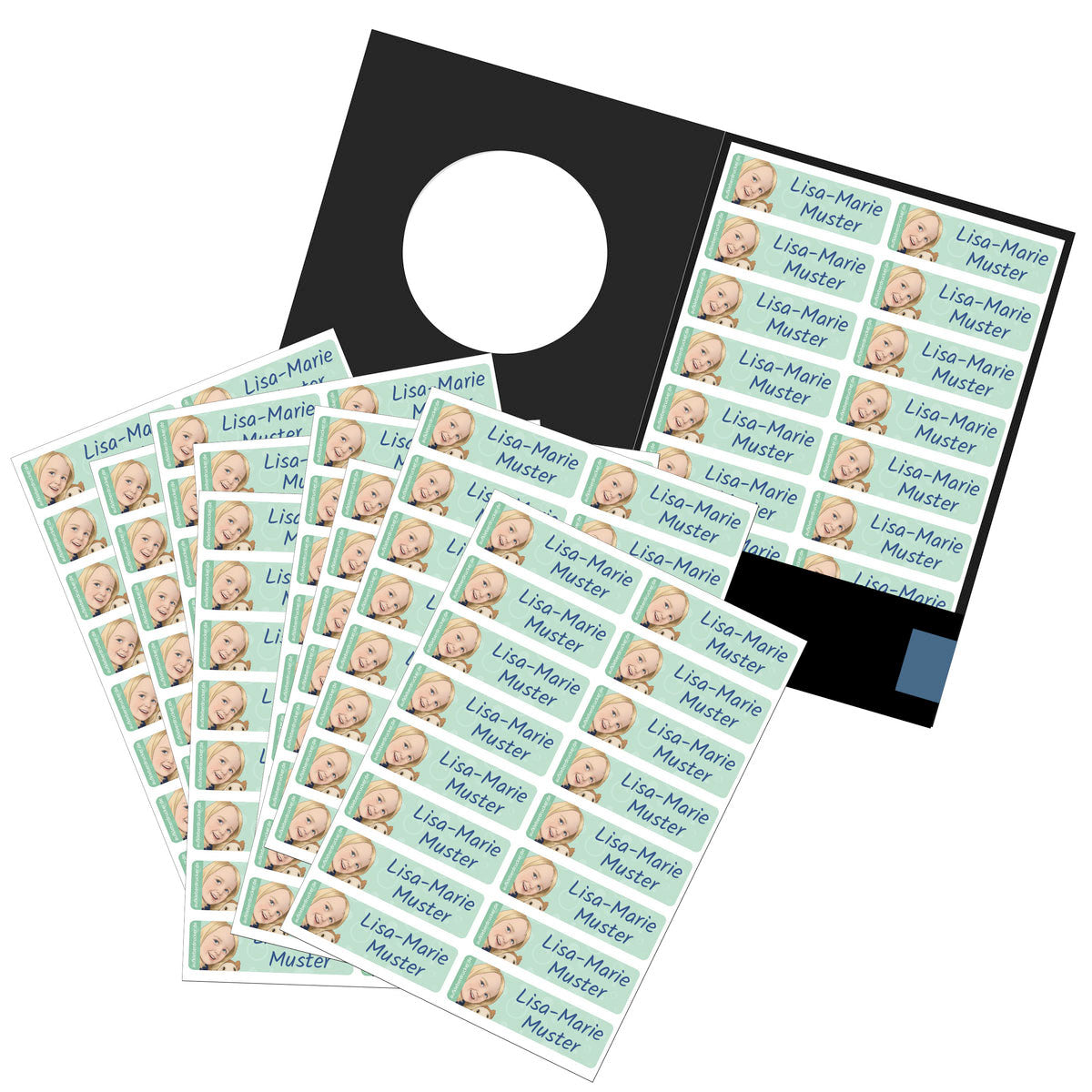 Kinder-Namensaufkleber mit Foto, 160er Set, personalisiert mit KI-Portraits, langlebige Aufkleber für Kinder.