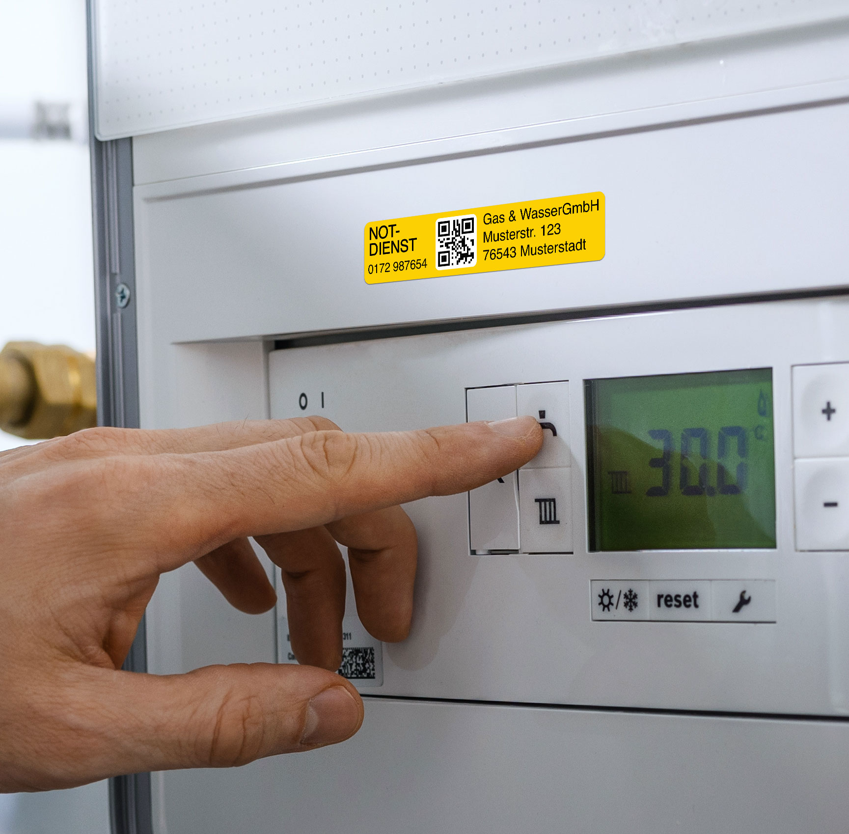 Stark haftender Notfallkontakt-Aufkleberset mit Name, Telefonnummer und Adresse, 60x13 mm und 30x13 mm, aufkleberdrucker.de