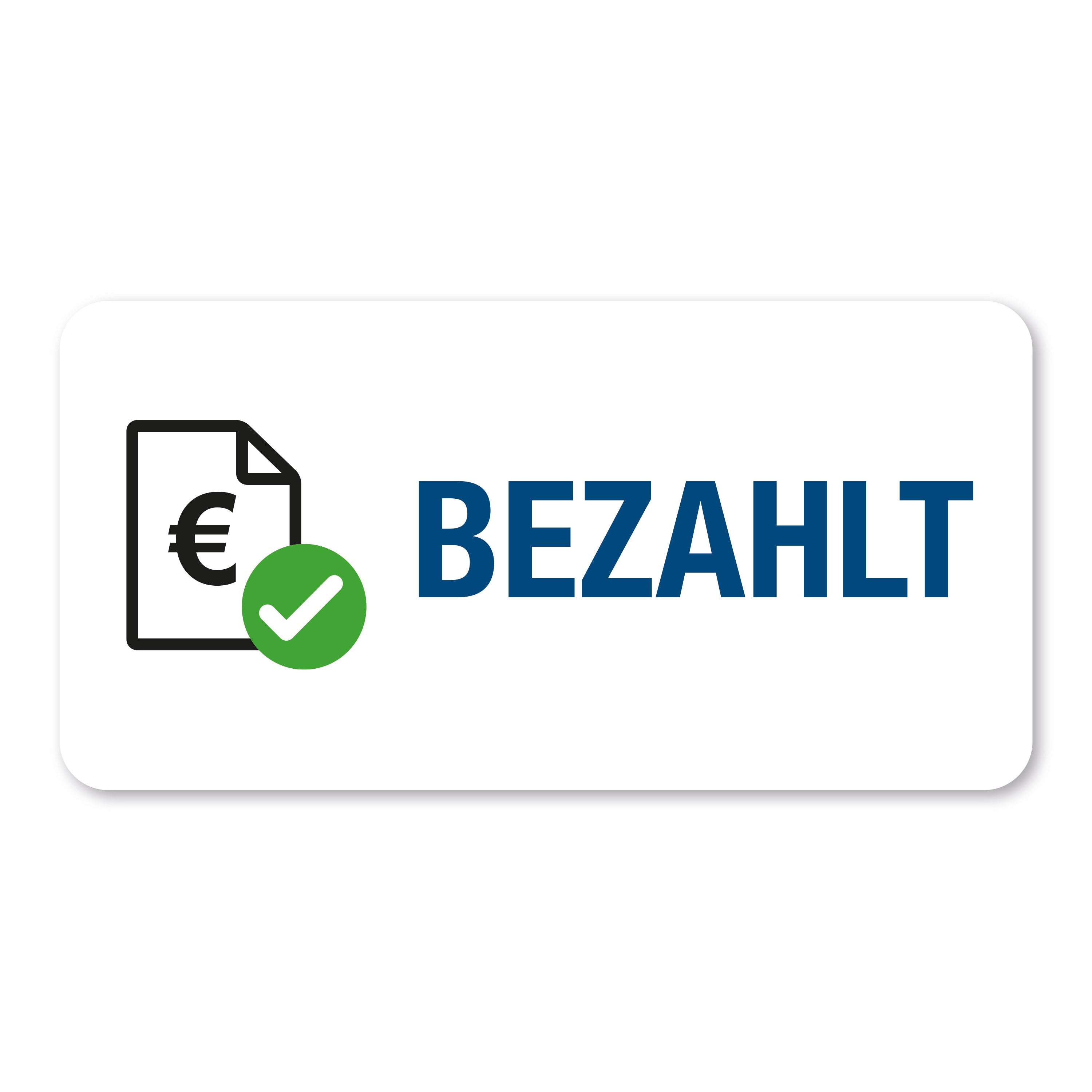 Aufkleber mit Piktogramm "Bezahlt" in 60x30 mm, 250 Stück, rollenförmige Etiketten, aufkleberdrucker.de