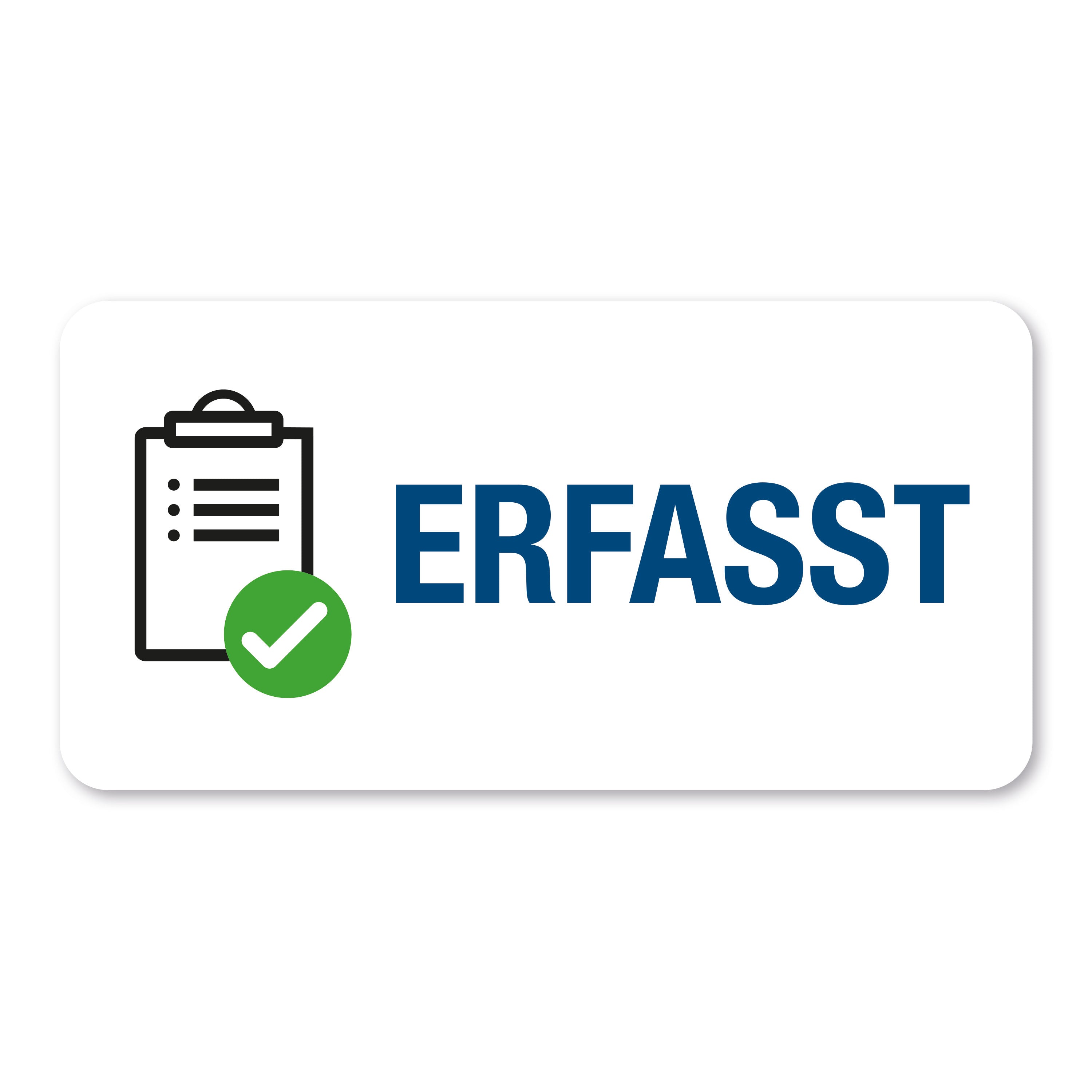 Aufkleber mit Piktogramm "Erfasst" in 60x30 mm, 250 Stück Rollenetiketten, sichtbarer Piktogramm-Design auf weißem Hintergrund