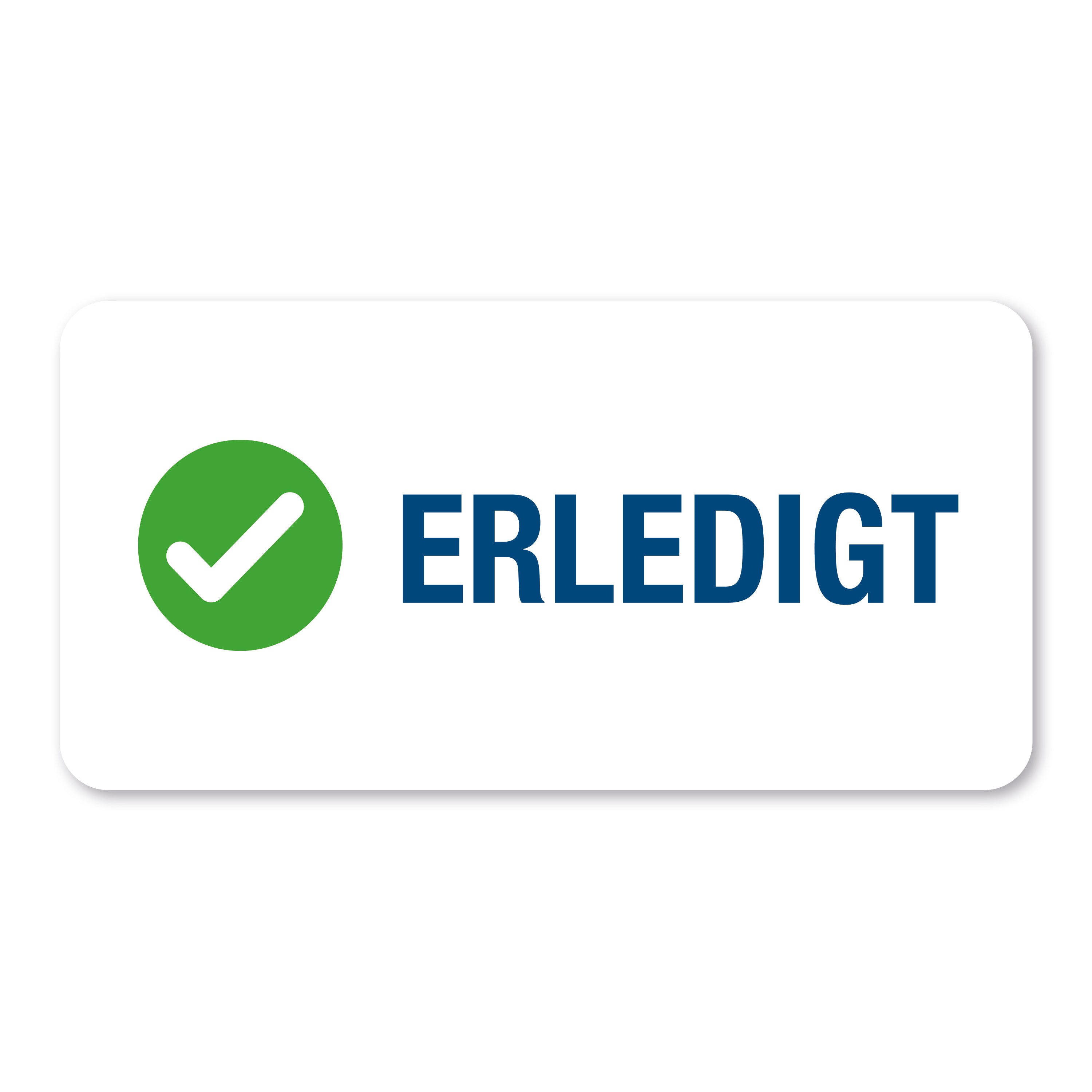 Aufkleber mit "Erledigt" Piktogramm, 60x30 mm, auf Rolle, 250 Stück, für Etikettendruck von aufkleberdrucker.de