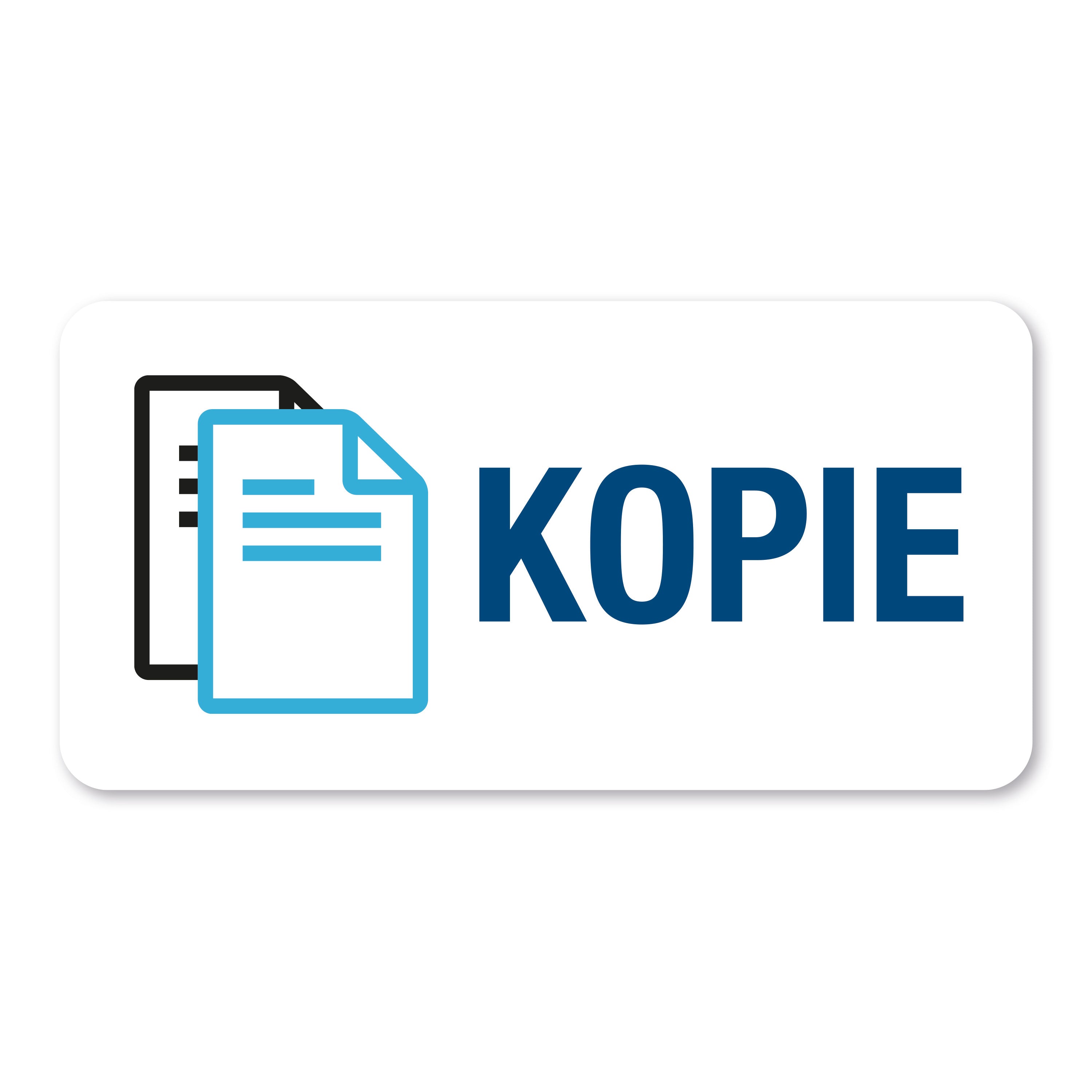 Aufkleber mit Piktogramm "Kopie" in 60x30 mm, 250 Stück, Rollenetiketten, zum Kennzeichnen von Kopien, aufkleberdrucker.de