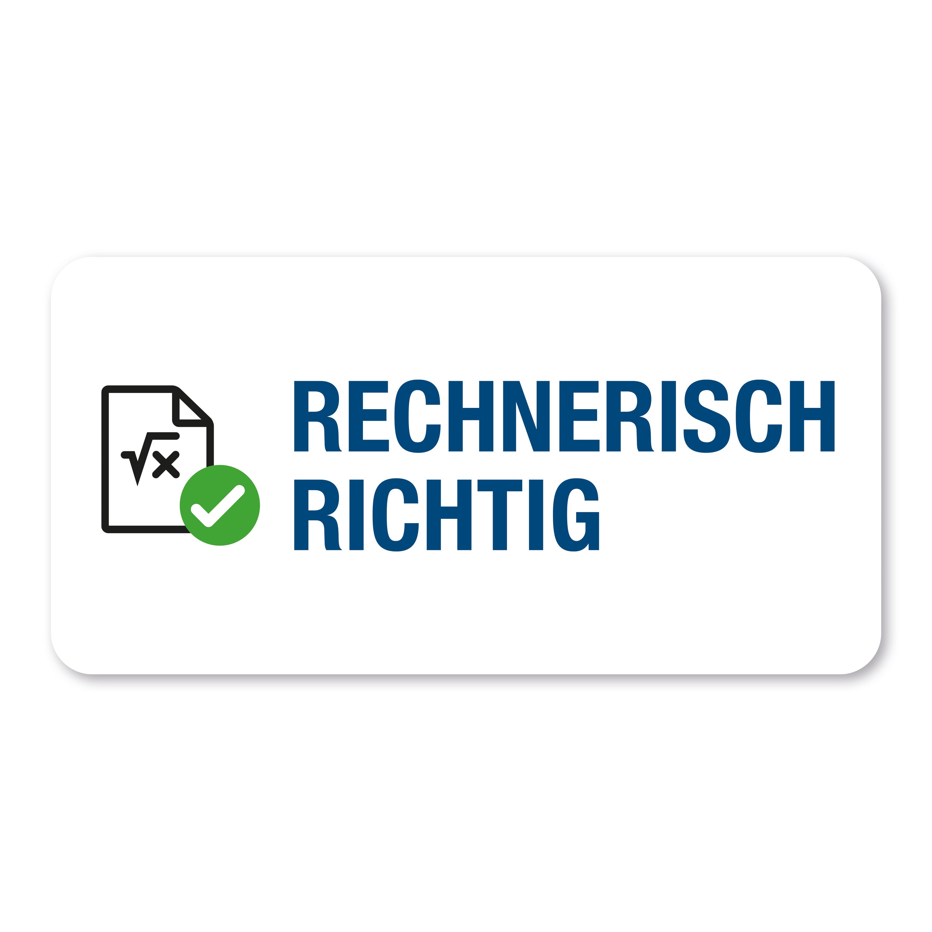 Aufkleber mit Piktogramm "Rechnerisch richtig" auf 60x30 mm Rollenetikett, 250 Stück, für Beschriftungen.