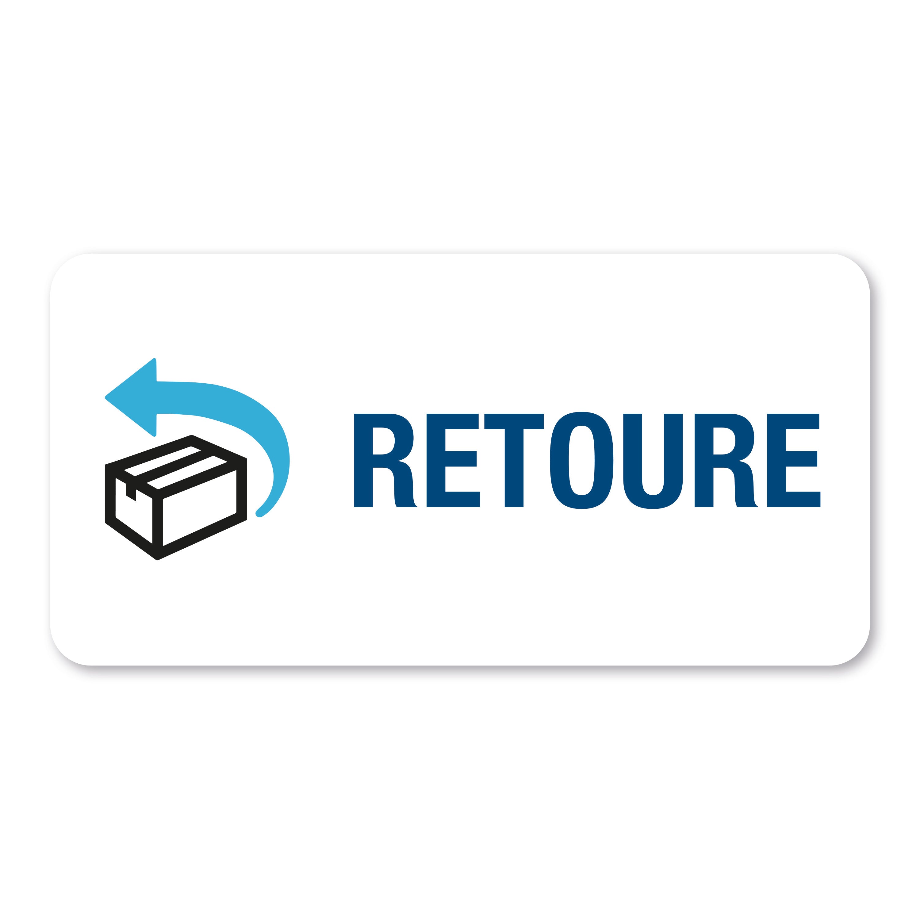 Piktogramm-Aufkleber "Retoure" 60x30 mm auf Rolle, 250 Stück, langlebiges Etikett für Rücksendungen, aufkleberdrucker.de