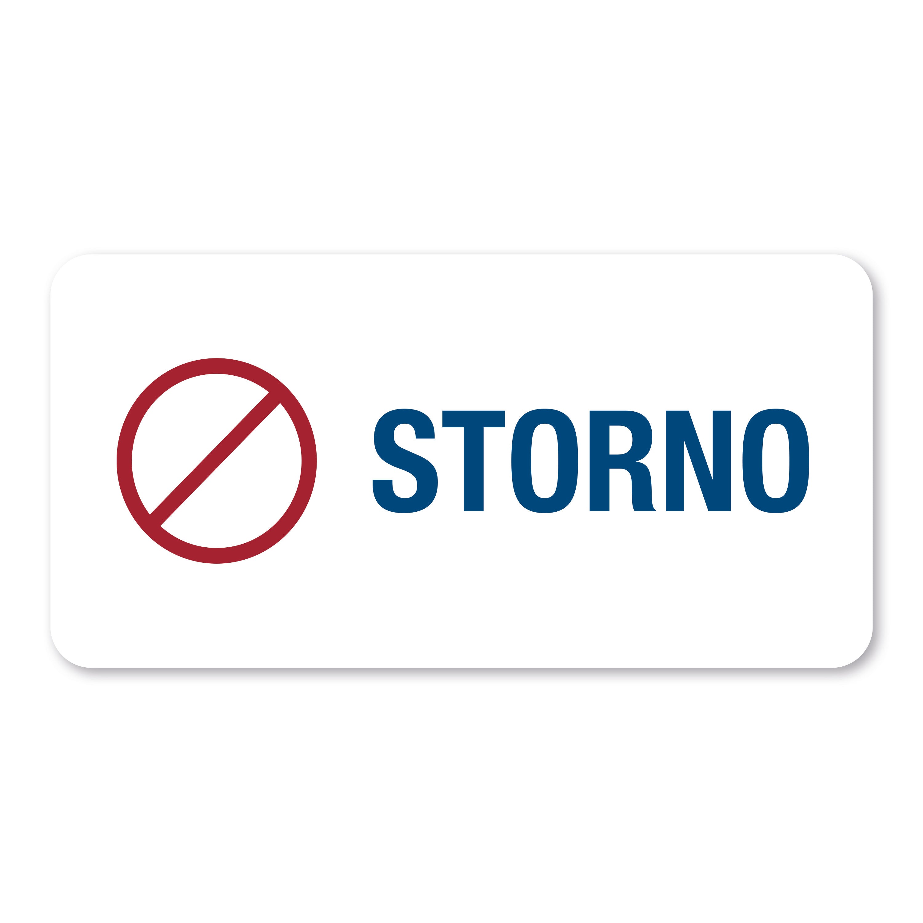 Aufkleber mit Piktogramm "Storno" in 60x30 mm, 250 Stück Rollenetiketten, sichtbarer Storno-Symbol auf weißem Hintergrund