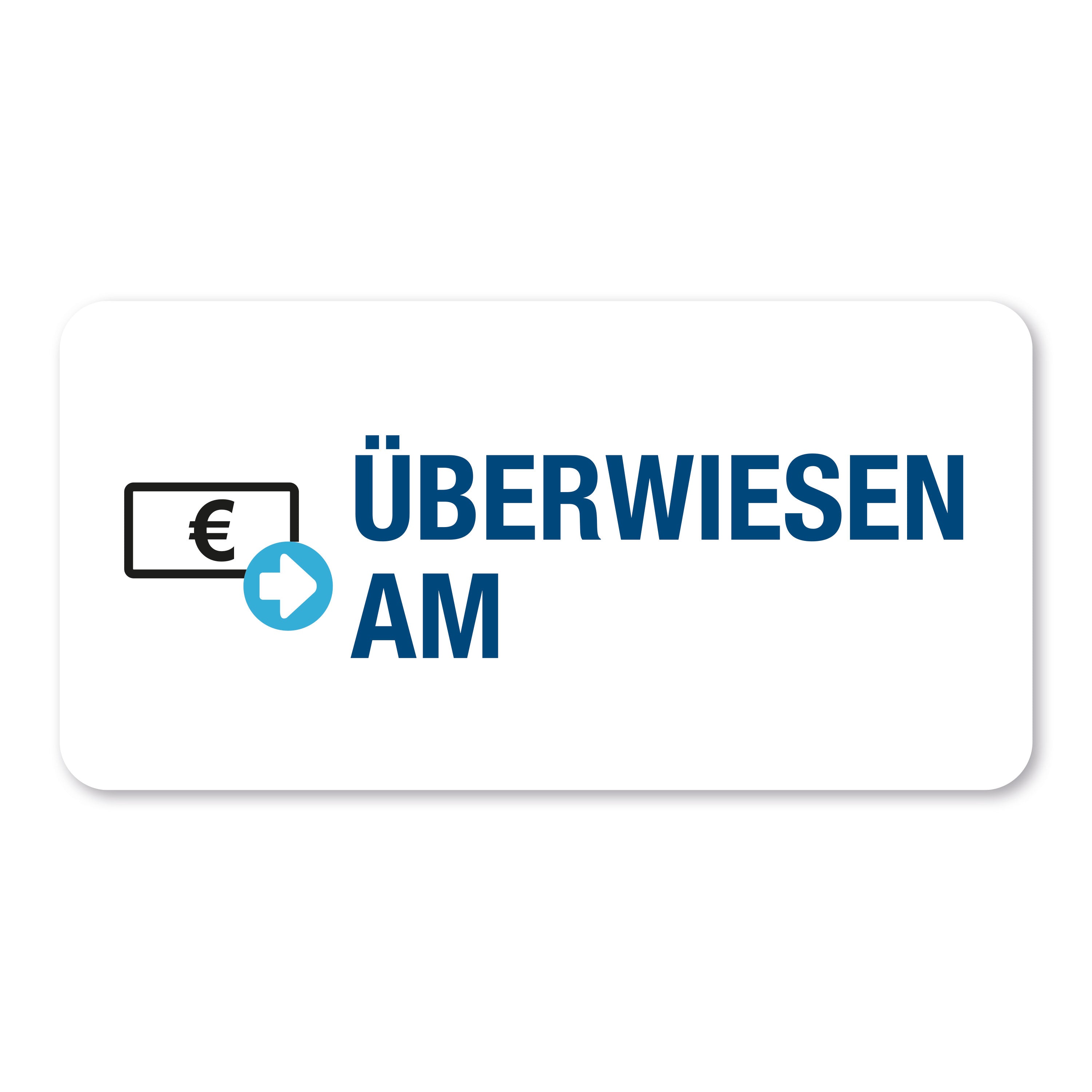 Aufkleber mit Piktogramm "Überwiesen am", 60x30 mm, 250 Rollenetiketten, für Dokumente und Ordner, von aufkleberdrucker.de